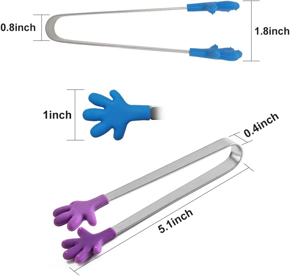 8PCS Silicone Mini Tongs, 5Inch Hand Shape Food Tongs, Colourful Small Kids Tongs for Serving Food, Ice Cube, fruits, Sugar, Barbecue by Palm sharp