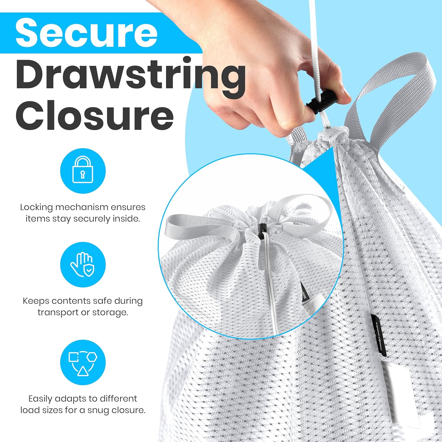 Large Mesh Laundry Bags - 2-Pack Heavy Duty with Handles & Drawstring - Machine Washable Net Laundry Sacks for College Dorm, Camp, Travel, Bedding & Clothes Storage White