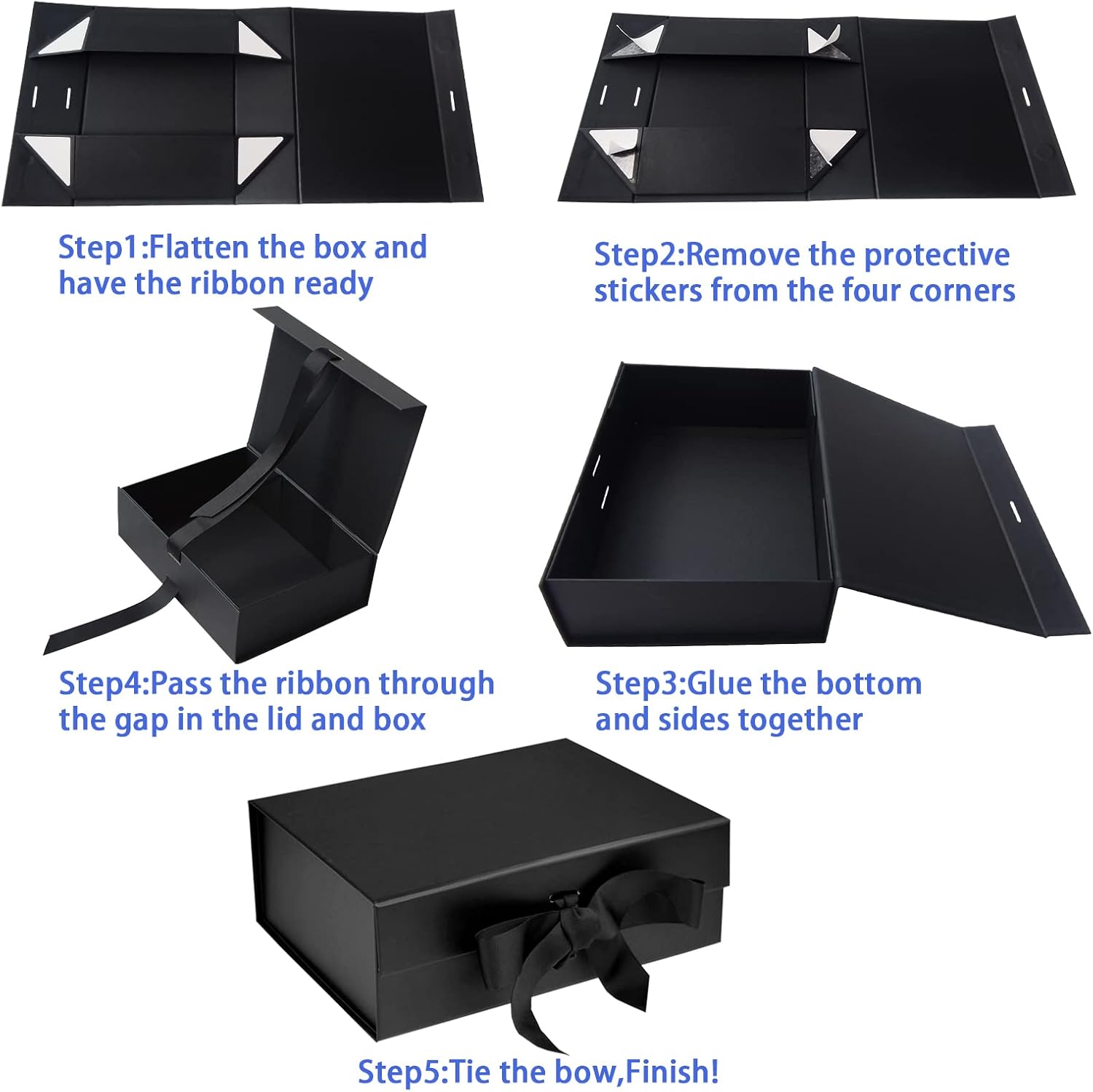 Black Luxury Magnetic Gift Box with Lid, Ribbons and Gift Bag, Medium Size-9.4x7x3 Inches, Great for Christmas, New Year, Wedding, Birthdays, Man