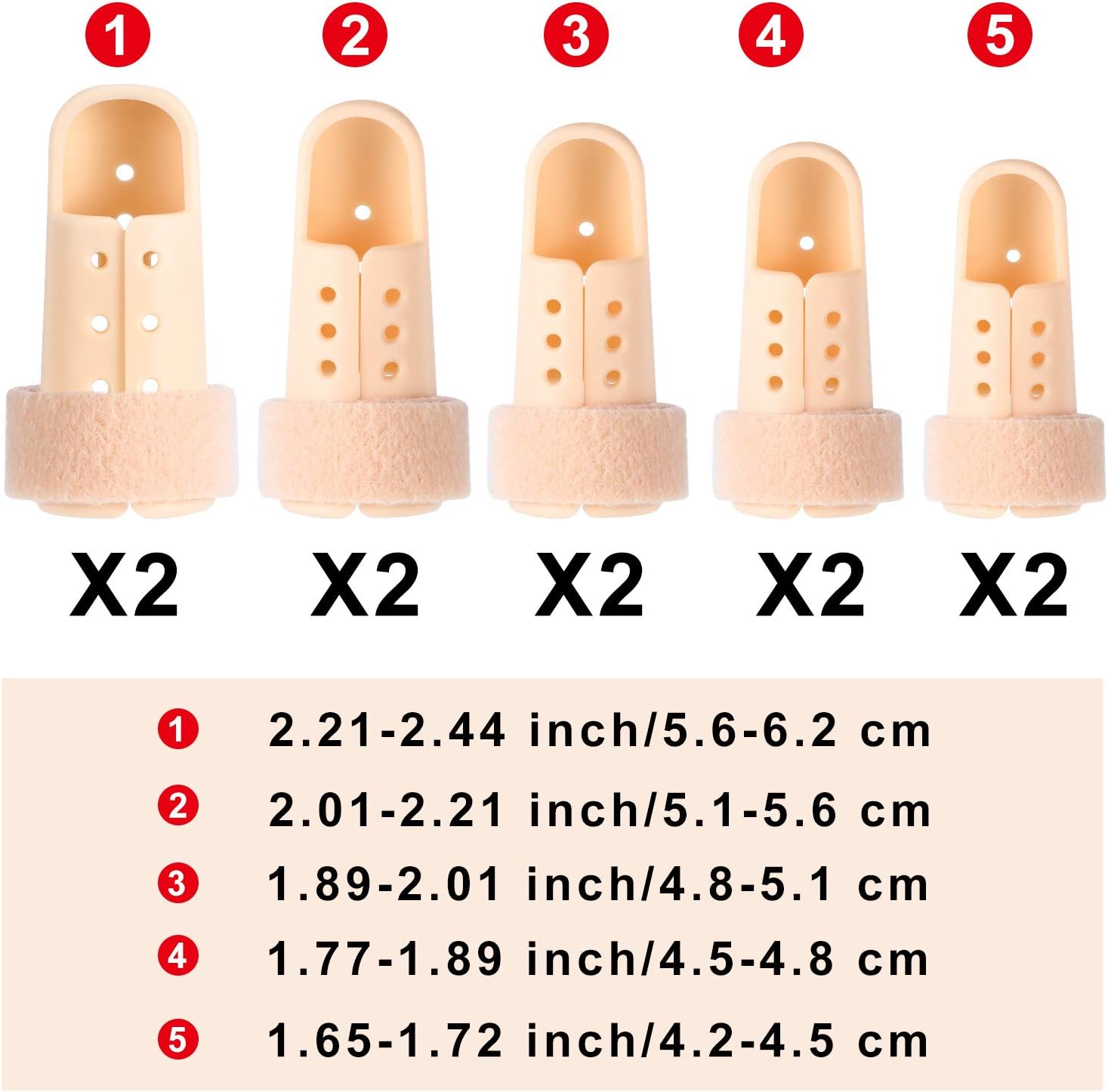 10 Pcs Mallet Finger Splint, 5 Sizes Finger Support Brace Stabilizer Straightener Plastic Fingertip Protectors Arthritis Knuckle Immobilization for Thumb Pinky Middle Index Ring Beige
