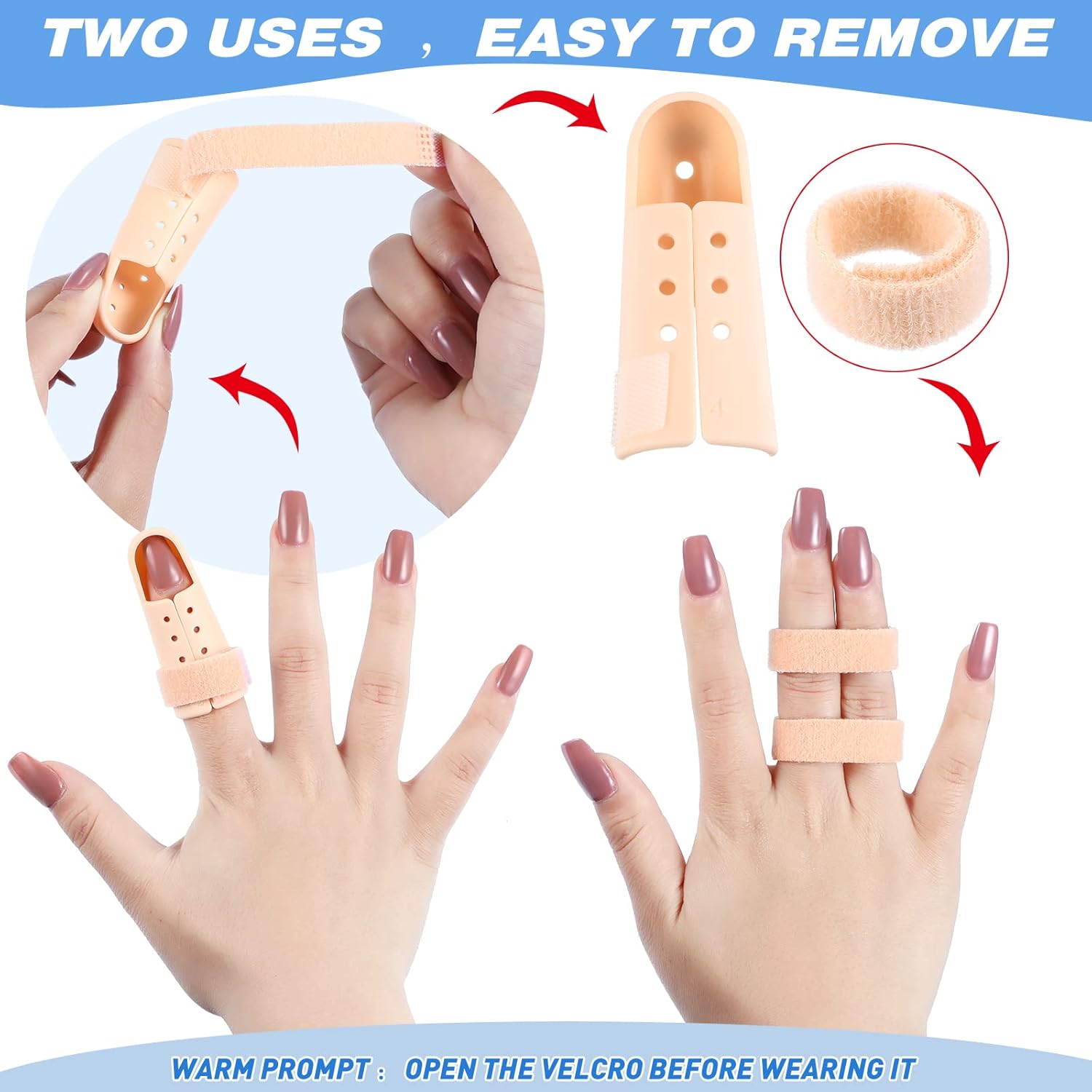 10 Pcs Mallet Finger Splint, 5 Sizes Finger Support Brace Stabilizer Straightener Plastic Fingertip Protectors Arthritis Knuckle Immobilization for Thumb Pinky Middle Index Ring Beige