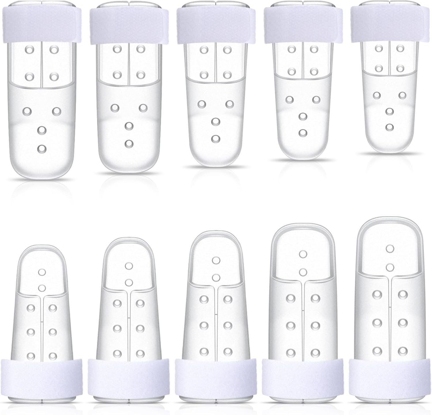 10 Pcs Mallet Finger Splint, 5 Sizes Finger Support Brace Stabilizer Straightener Plastic Fingertip Protectors Arthritis Knuckle Immobilization for Thumb Pinky Middle Index Ring Transparent
