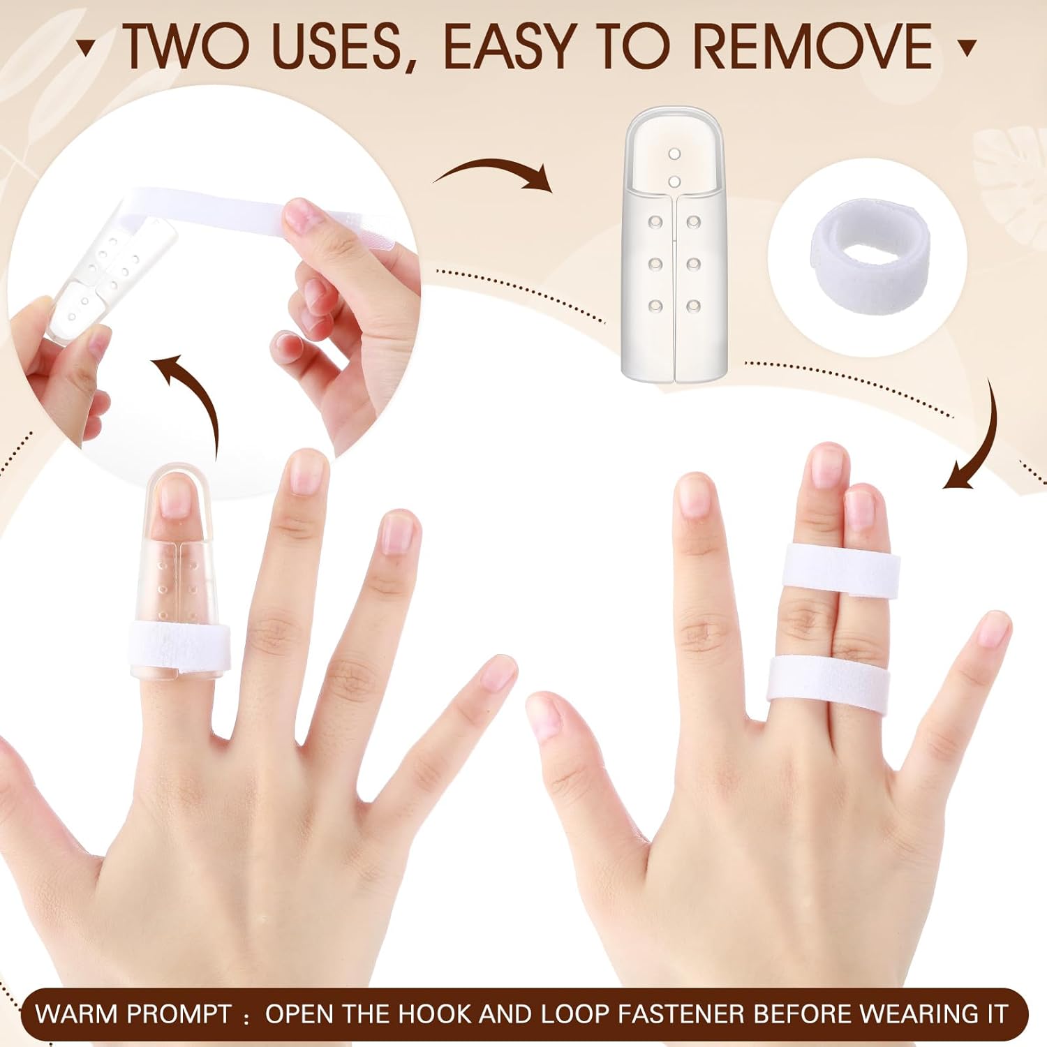 10 Pcs Mallet Finger Splint, 5 Sizes Finger Support Brace Stabilizer Straightener Plastic Fingertip Protectors Arthritis Knuckle Immobilization for Thumb Pinky Middle Index Ring Transparent