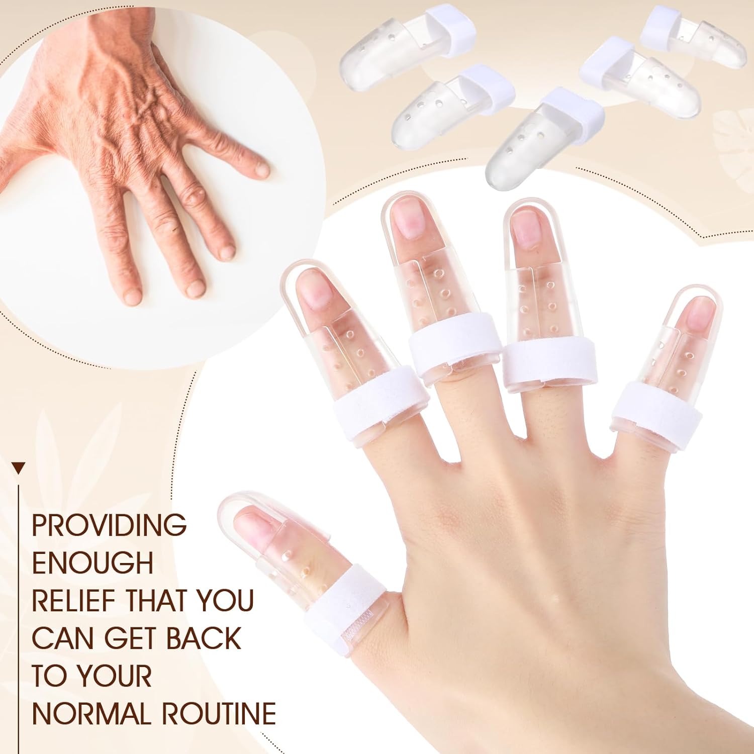 10 Pcs Mallet Finger Splint, 5 Sizes Finger Support Brace Stabilizer Straightener Plastic Fingertip Protectors Arthritis Knuckle Immobilization for Thumb Pinky Middle Index Ring Transparent
