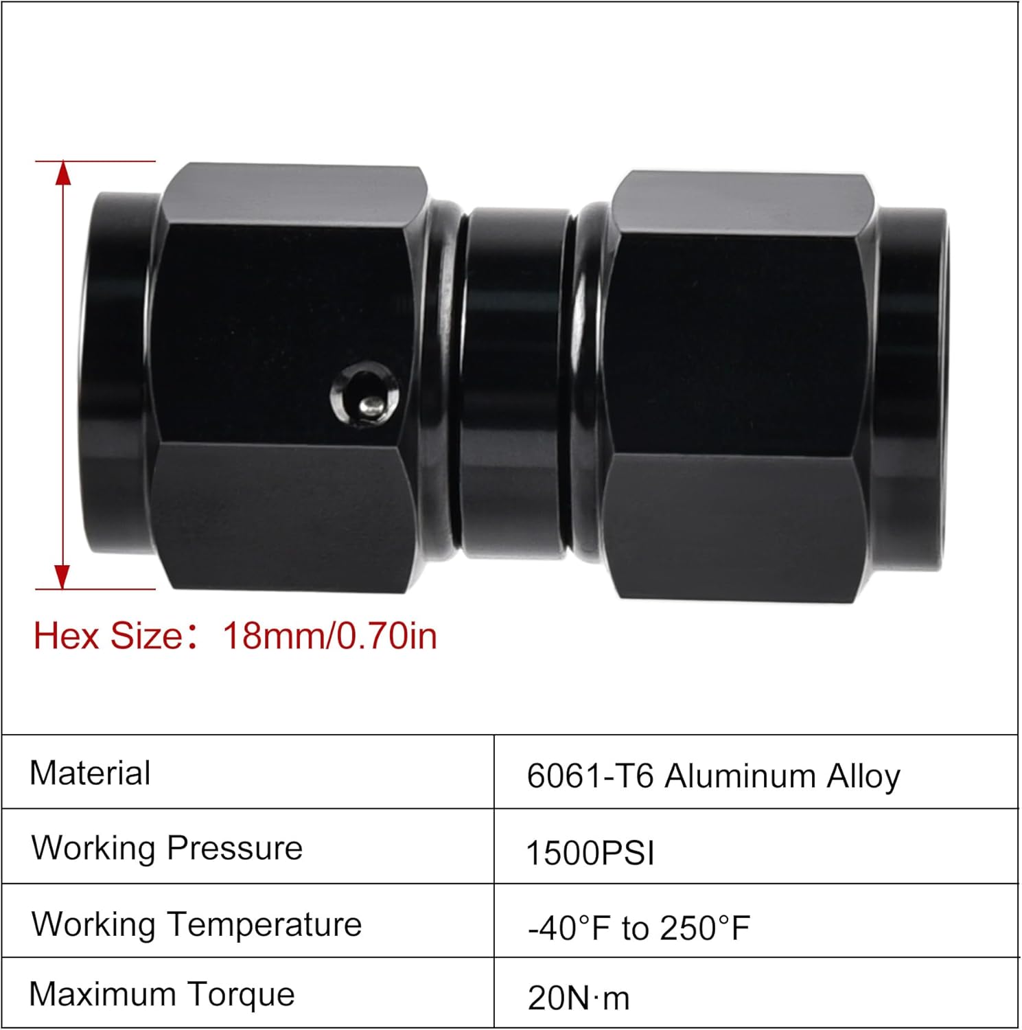 6AN Female to 6AN Female Straight Swivel Coupler Union Fitting Adapter Aluminum Black