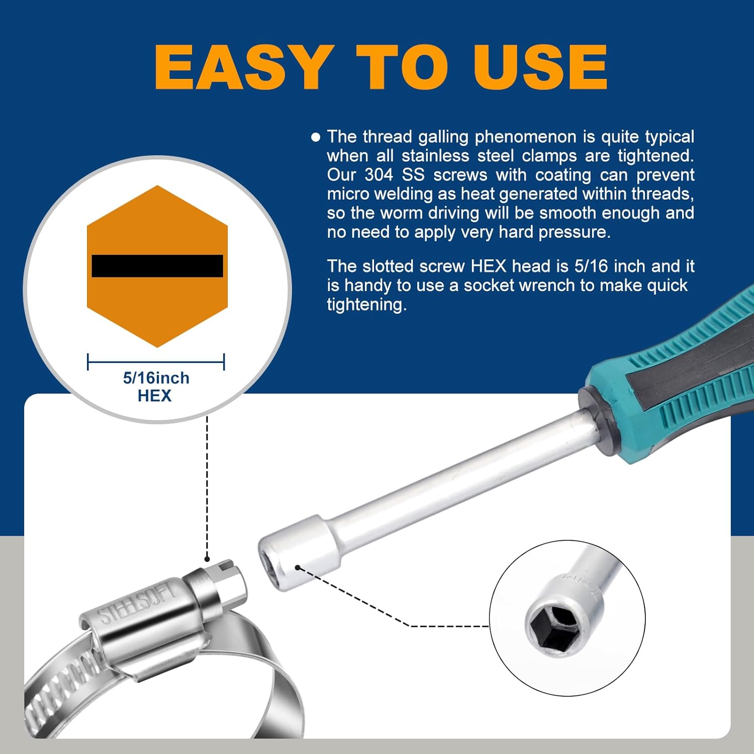 Non-Slip Worm Gear Hose Clamps#6, 1/2" to 3/4" 12-20mm Adjustable Stainless Steel Screw Clamps for Automotive, Fuel Line, Garden, Heater, Radiator Tube Pipe, 12 Pack