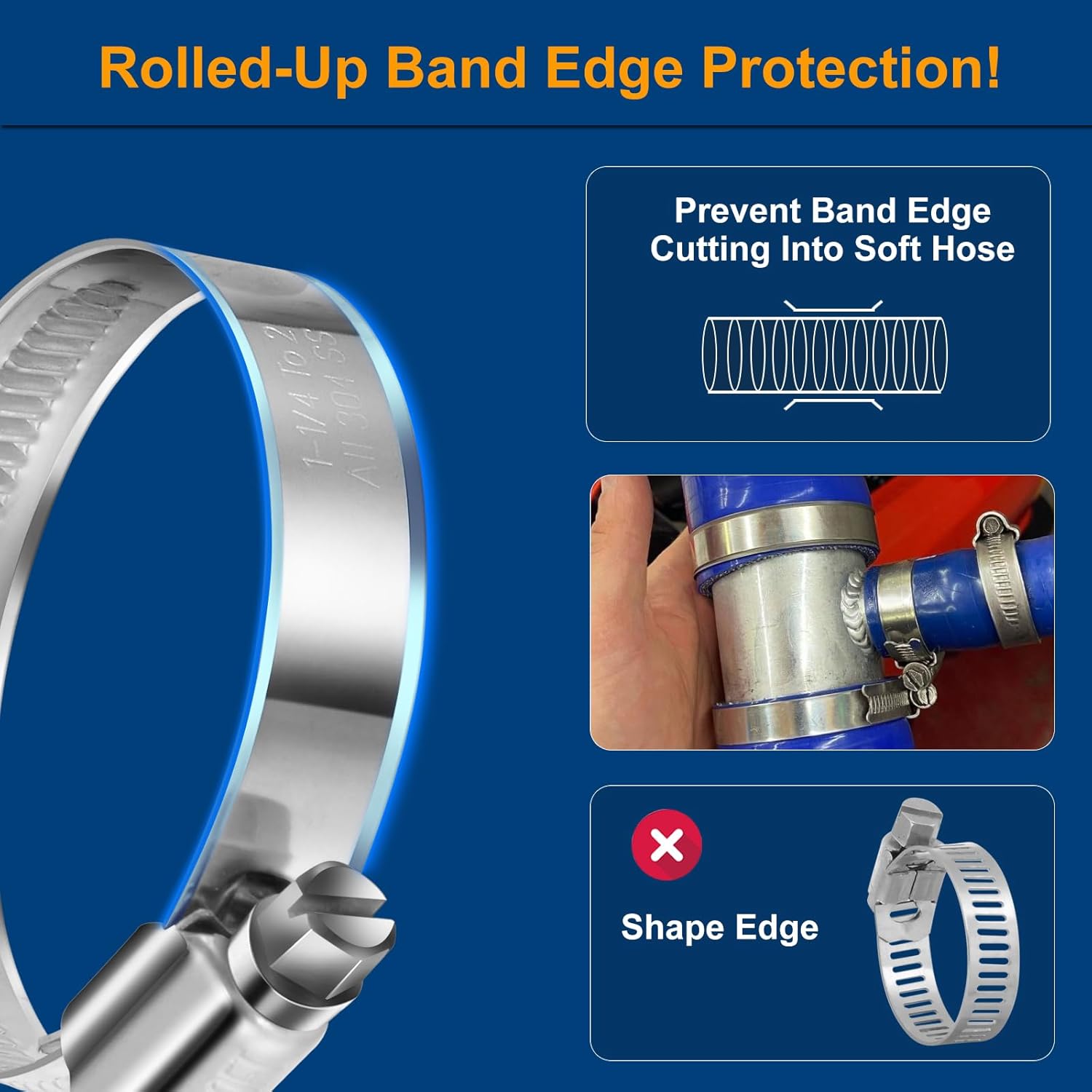 Non-Slip Worm Gear Hose Clamps#6, 1/2" to 3/4" 12-20mm Adjustable Stainless Steel Screw Clamps for Automotive, Fuel Line, Garden, Heater, Radiator Tube Pipe, 12 Pack