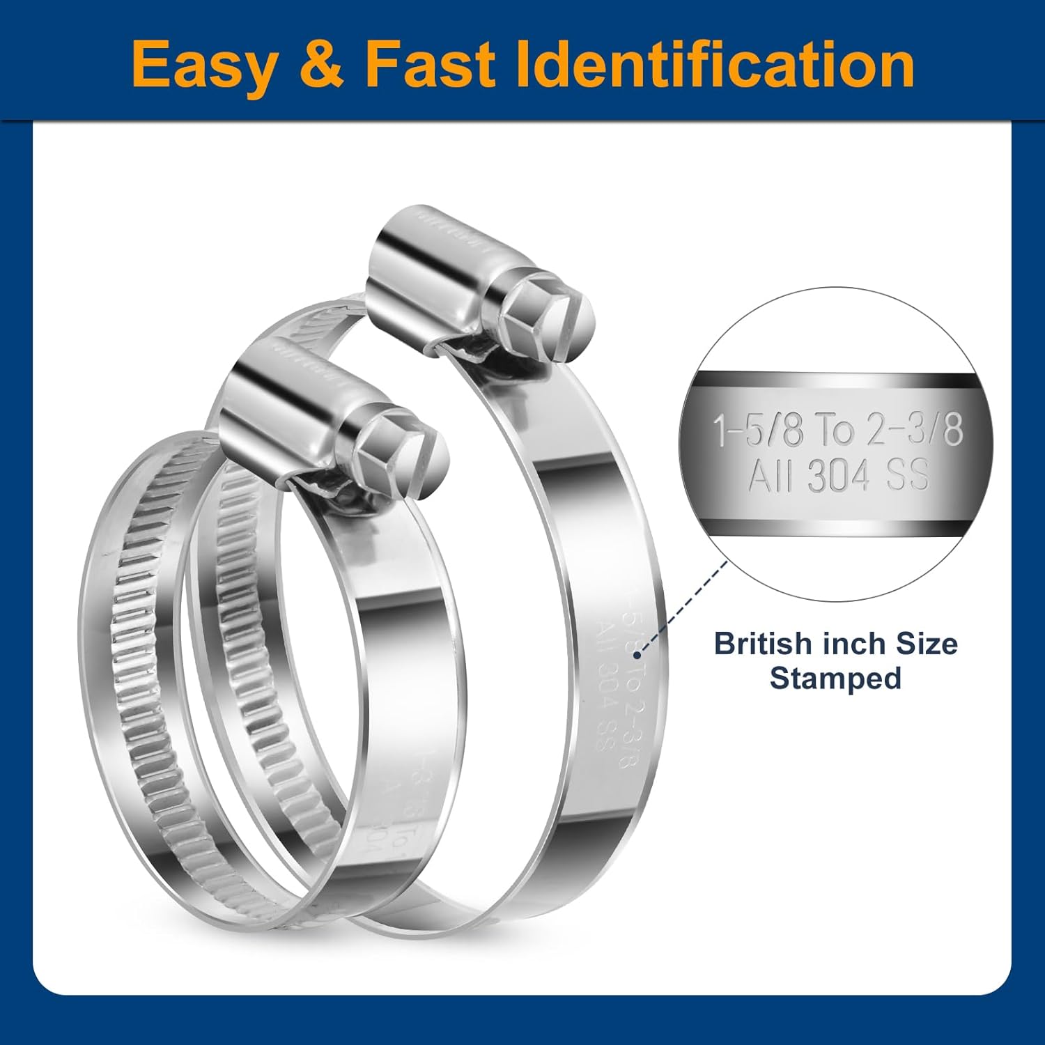 Non-Slip Worm Gear Hose Clamps#6, 1/2" to 3/4" 12-20mm Adjustable Stainless Steel Screw Clamps for Automotive, Fuel Line, Garden, Heater, Radiator Tube Pipe, 12 Pack