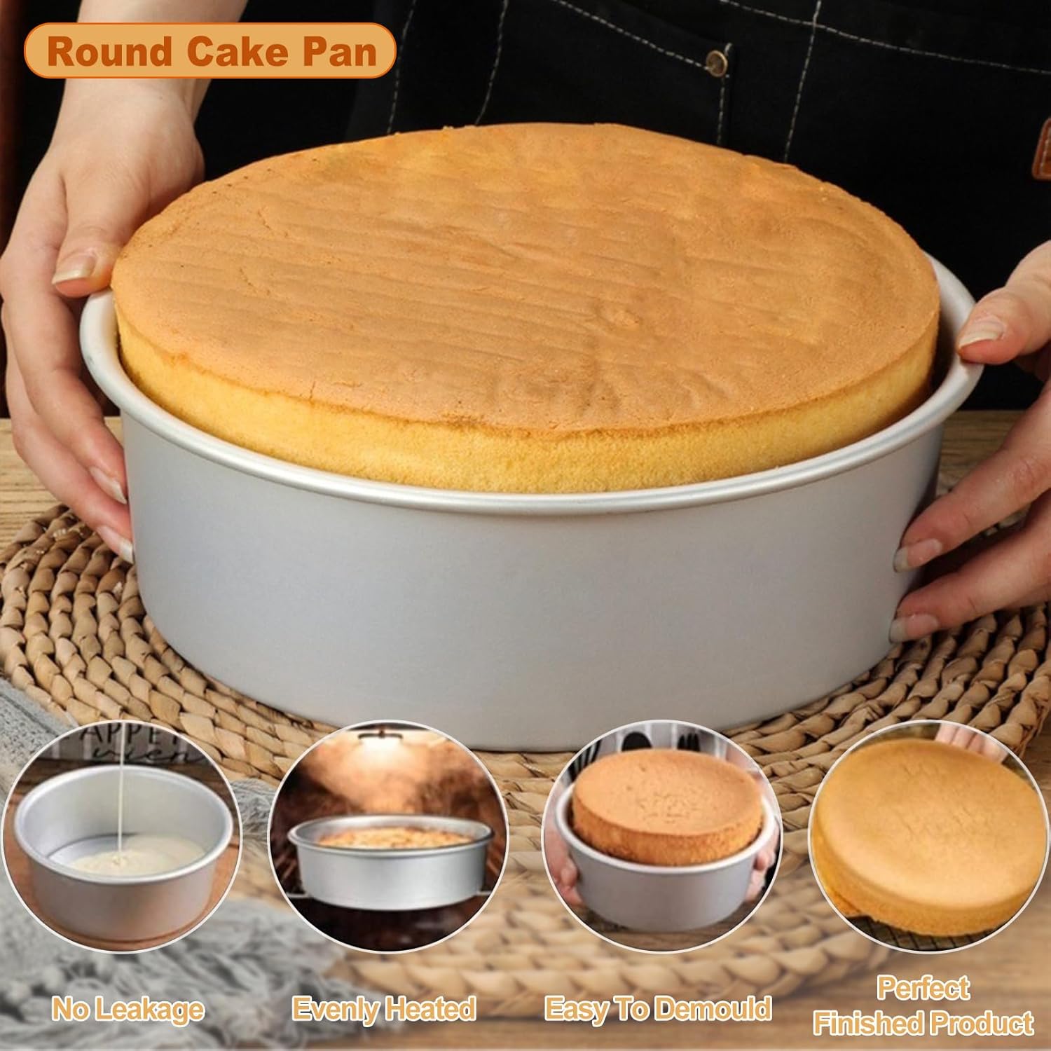 Round Cake Pan Set of 3 6 x 3 inch/8 x 3 inch/10 x 3 inch , Aluminum Baking Pans for Layer Cakes, Heavy Duty Non-Stick, Evenly Baking Tools for Home Kitchen, Birthday Wedding Anniversary