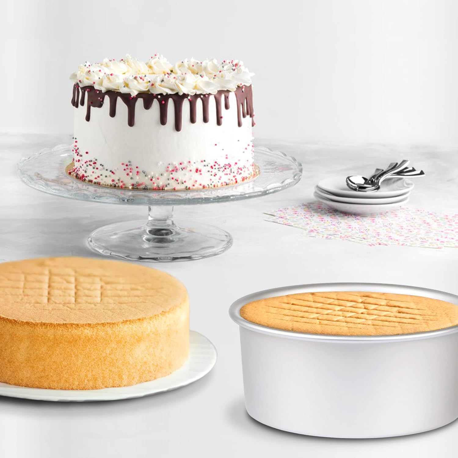 Round Cake Pan Set of 3 6 x 3 inch/8 x 3 inch/10 x 3 inch , Aluminum Baking Pans for Layer Cakes, Heavy Duty Non-Stick, Evenly Baking Tools for Home Kitchen, Birthday Wedding Anniversary