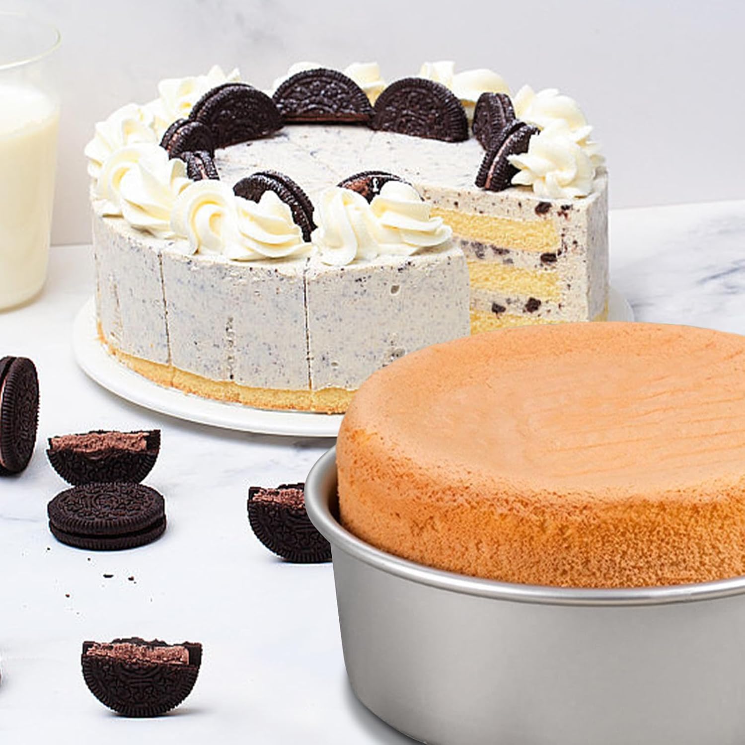 Round Cake Pan Set of 3 6 x 3 inch/8 x 3 inch/10 x 3 inch , Aluminum Baking Pans for Layer Cakes, Heavy Duty Non-Stick, Evenly Baking Tools for Home Kitchen, Birthday Wedding Anniversary