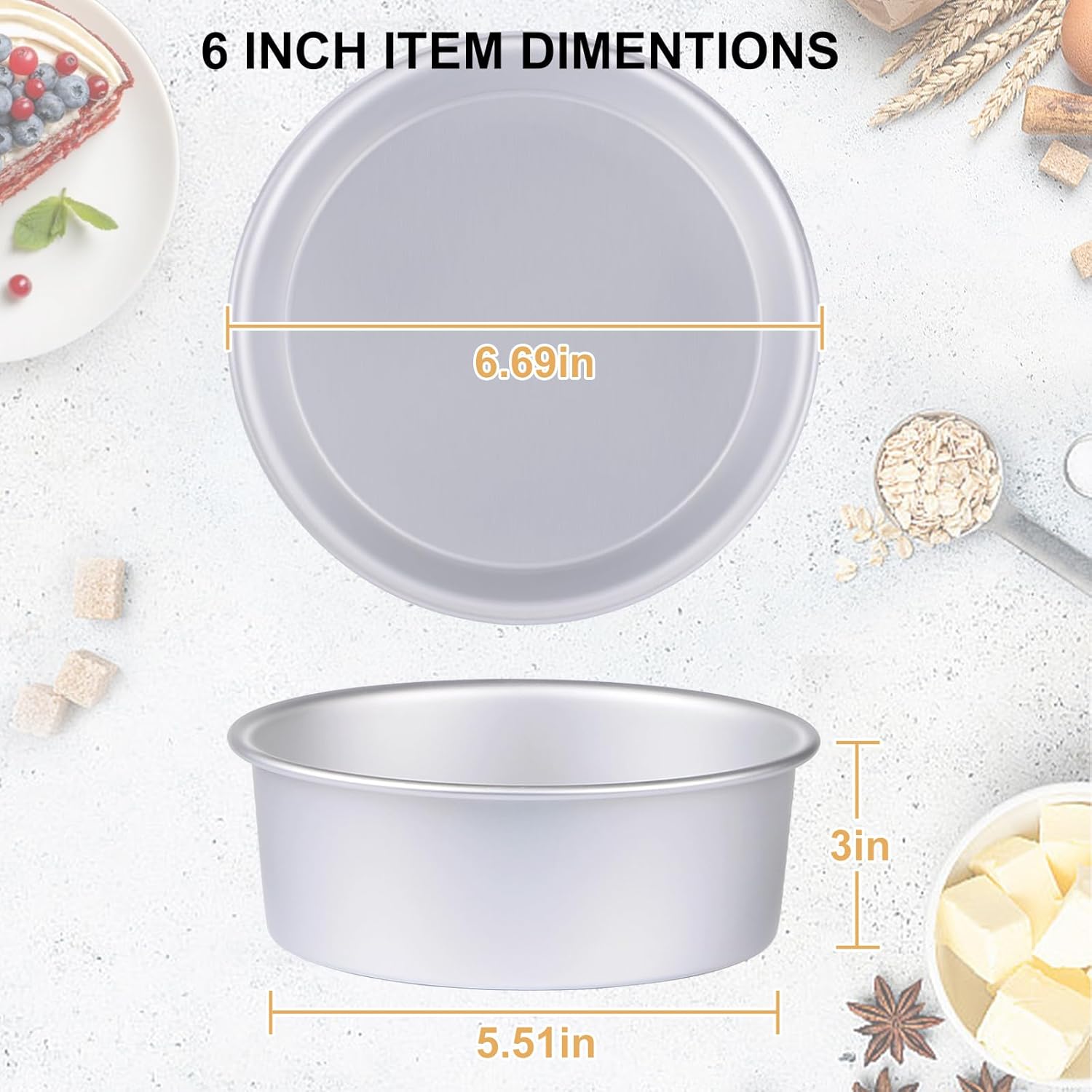 Round Cake Pan Set of 3 6 x 3 inch/8 x 3 inch/10 x 3 inch , Aluminum Baking Pans for Layer Cakes, Heavy Duty Non-Stick, Evenly Baking Tools for Home Kitchen, Birthday Wedding Anniversary