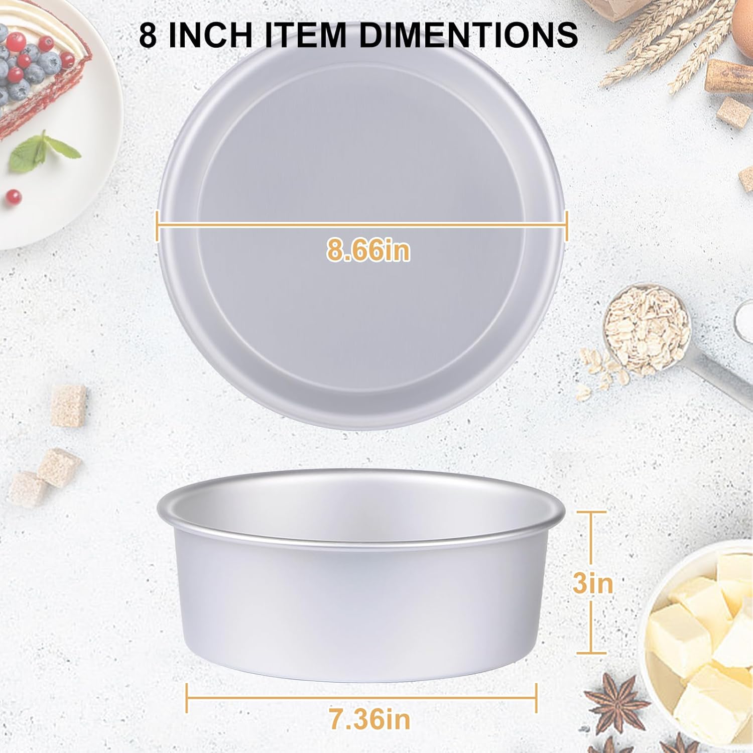 Round Cake Pan Set of 3 6 x 3 inch/8 x 3 inch/10 x 3 inch , Aluminum Baking Pans for Layer Cakes, Heavy Duty Non-Stick, Evenly Baking Tools for Home Kitchen, Birthday Wedding Anniversary
