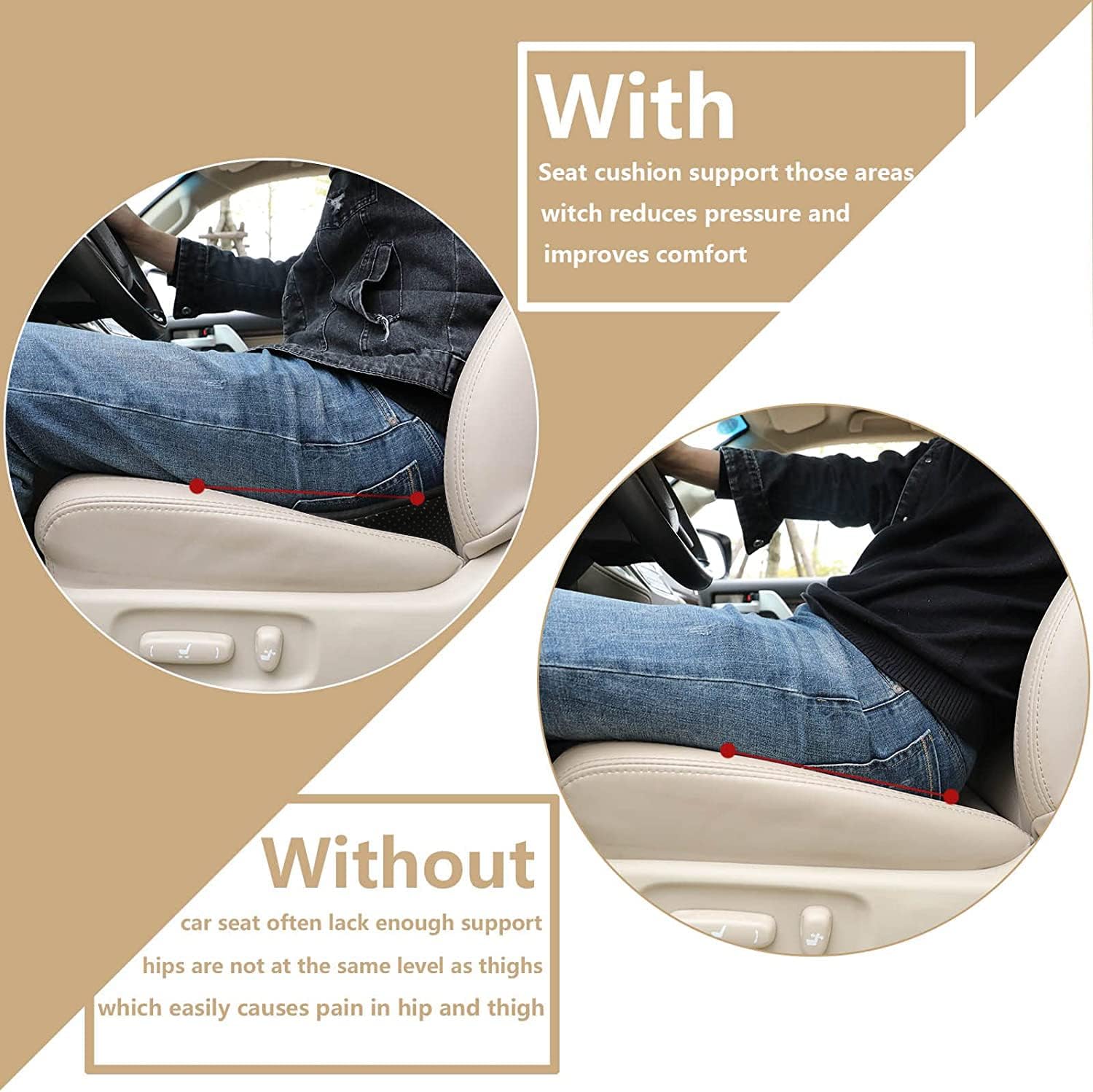 Car Seat Cushion - Memory Foam Car Seat Pad - Sciatica & Lower Back Pain Relief - Car Seat Cushions for Driving - Road Trip Essentials for Drivers Black