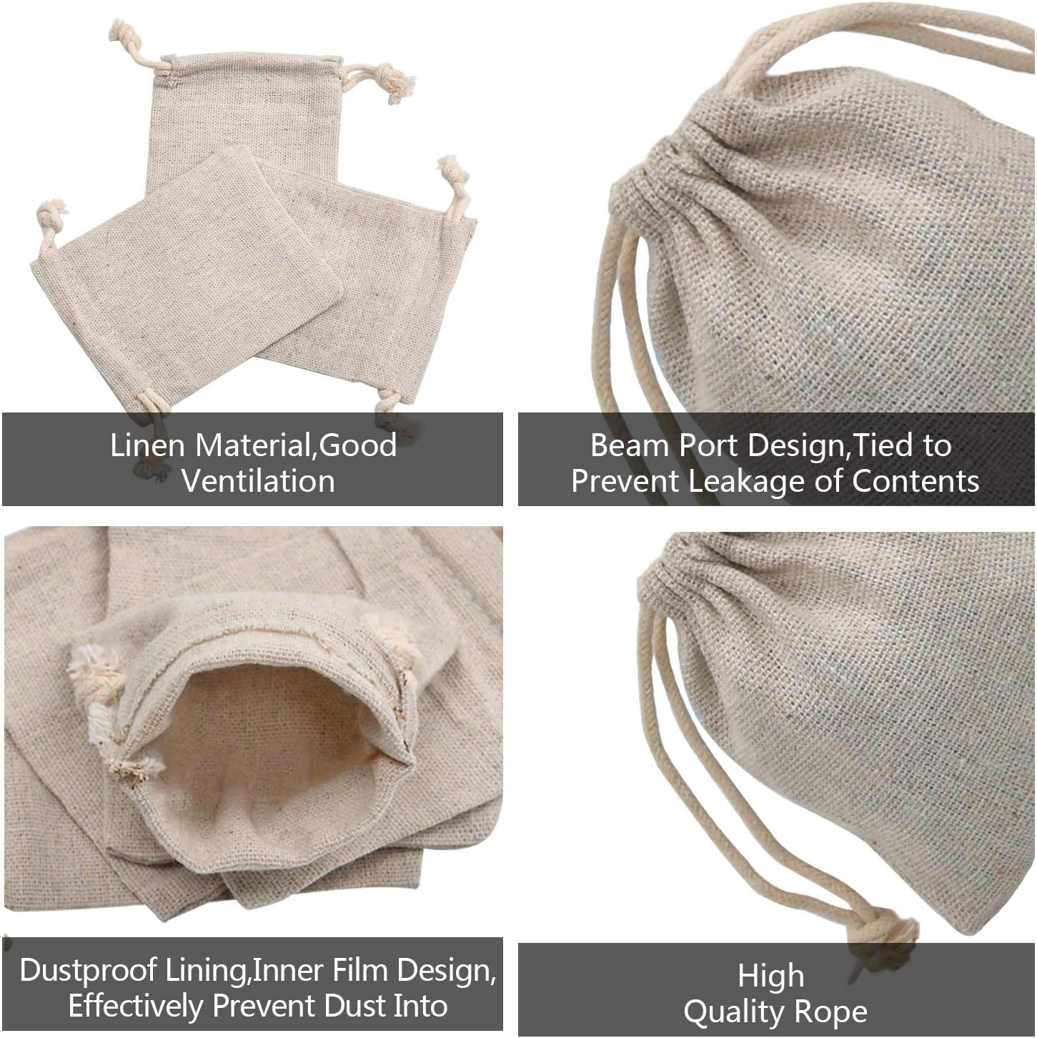 50pcs Double Canvas Drawstring Bag Cotton Pouch Gift Sachet Bags Muslin Reusable Tea Bag 2.75x4 Inch