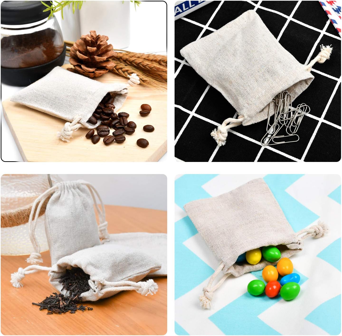 50pcs Double Canvas Drawstring Bag Cotton Pouch Gift Sachet Bags Muslin Reusable Tea Bag 2.75x4 Inch