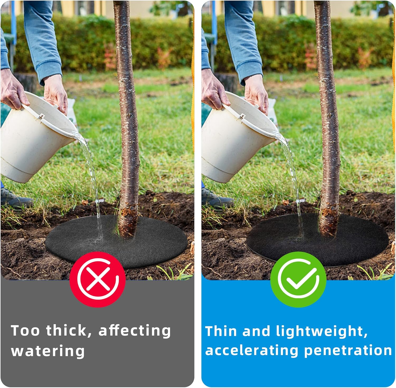 4 Pack 32.3 Inch Non-Woven Tree Mulch Ring - Degradable Tree Protector Mat, Reusable Tree Weed Barrier Mat for Weed Control Root Protection