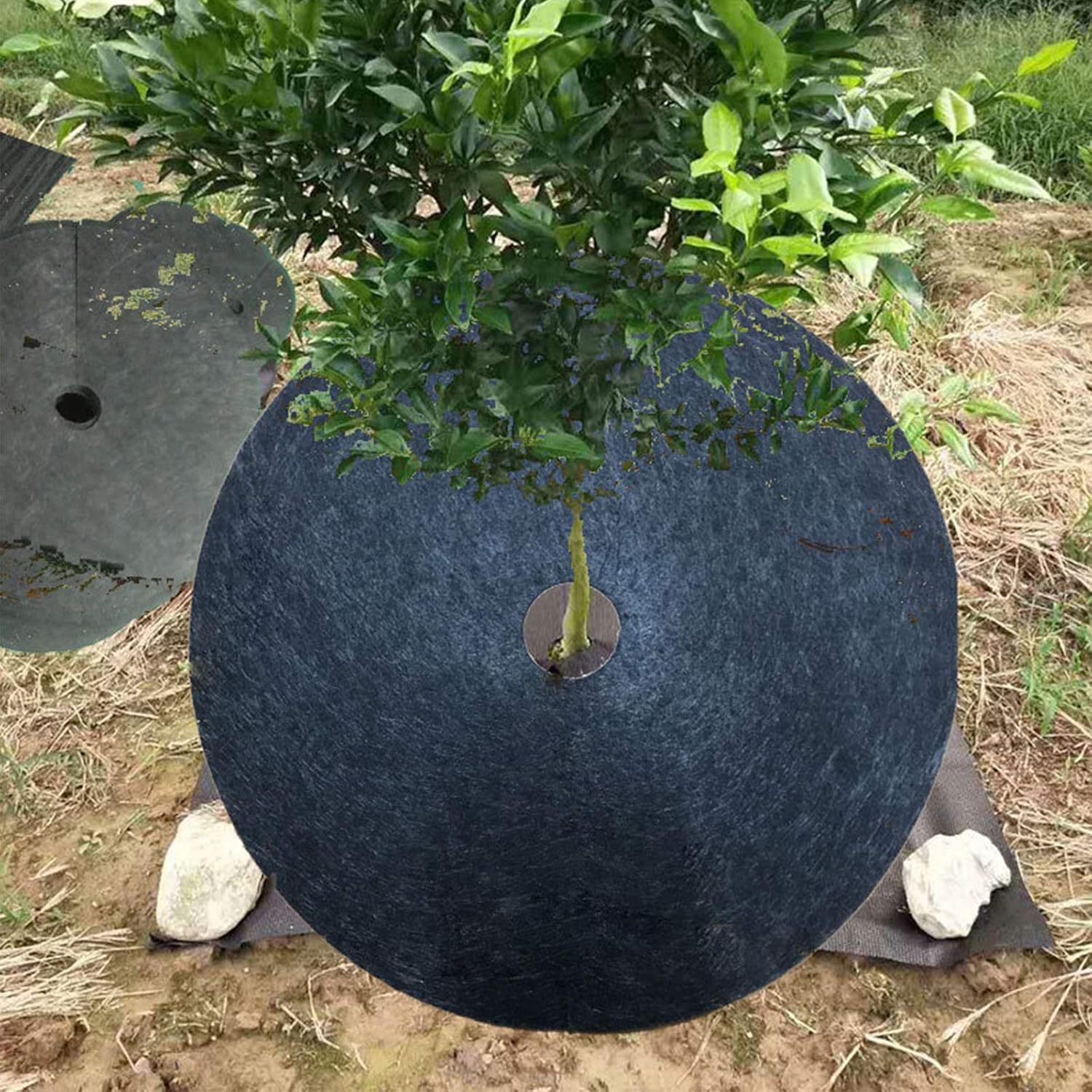 4 Pack 32.3 Inch Non-Woven Tree Mulch Ring - Degradable Tree Protector Mat, Reusable Tree Weed Barrier Mat for Weed Control Root Protection