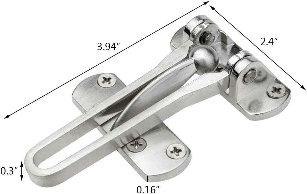 Home Security Door Lock, 2 Pack Latch Guard Clasp Front Door Locks for Kids, Home Reinforcement Lock for Swing-in Doors, Hotel Door Latches, Thicken Solid Aluminium Alloy, Satin Nickel