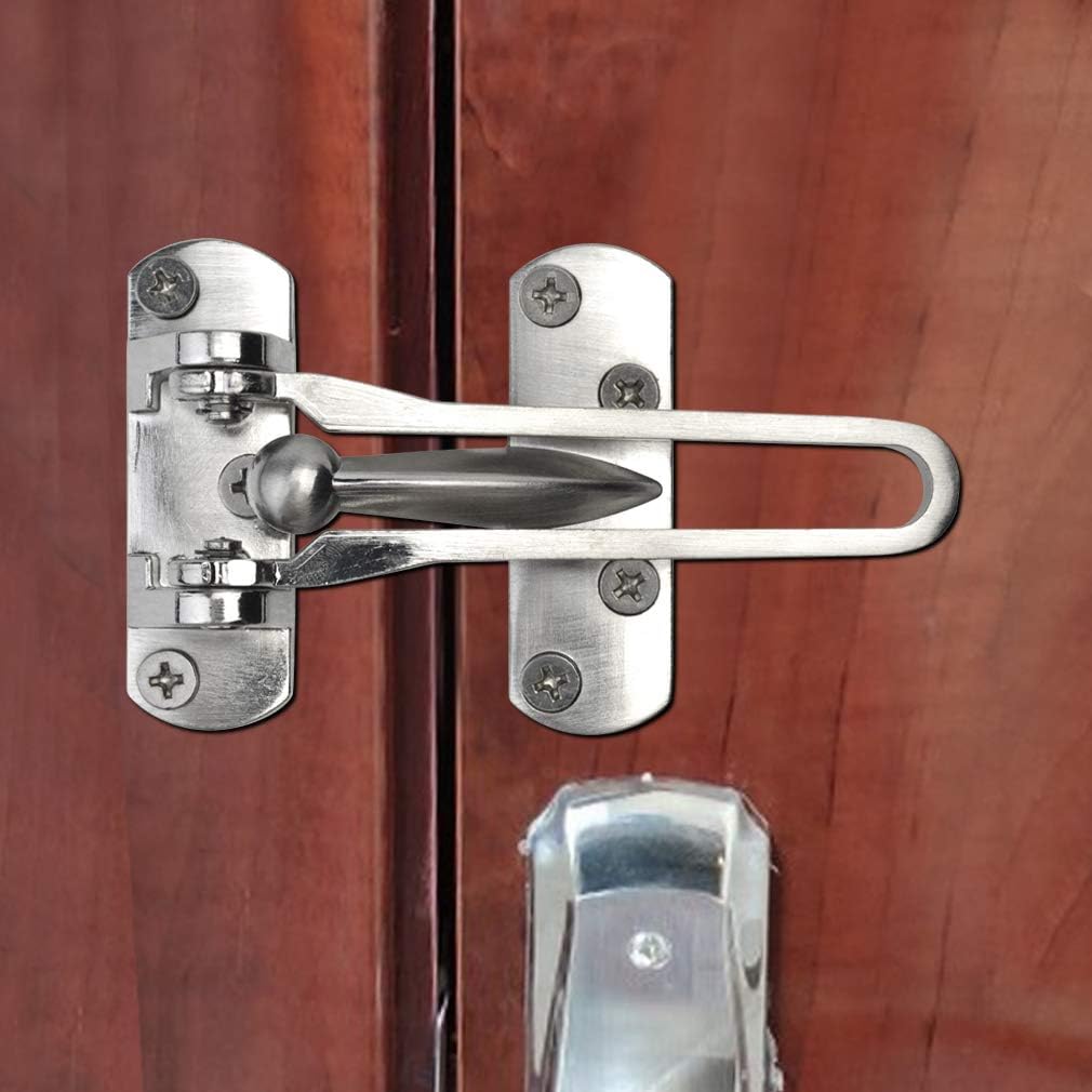 Home Security Door Lock, 2 Pack Latch Guard Clasp Front Door Locks for Kids, Home Reinforcement Lock for Swing-in Doors, Hotel Door Latches, Thicken Solid Aluminium Alloy, Satin Nickel