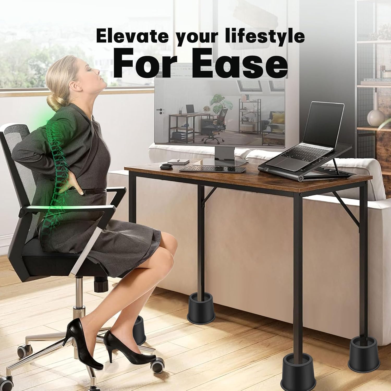 Bed Risers 4 Inch Heavy Duty, Round Furniture Risers for Bed Desk Table Sofa Couch，Bed Lifts Risers, Support up to 3300 Lbs 4 Pack Black