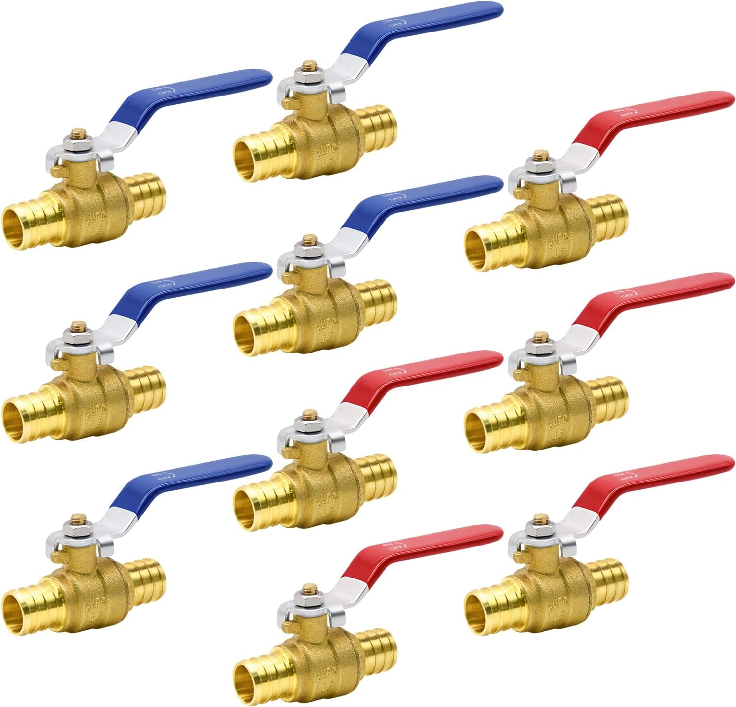 10pcs PEX Ball Valves, 3/4" PEX Brass Full Port Shut Off Ball Valve, Full Port Shut-off Ball Valve, Quarter Turn HOT RED COLD BLUE of Water Stop Shut off