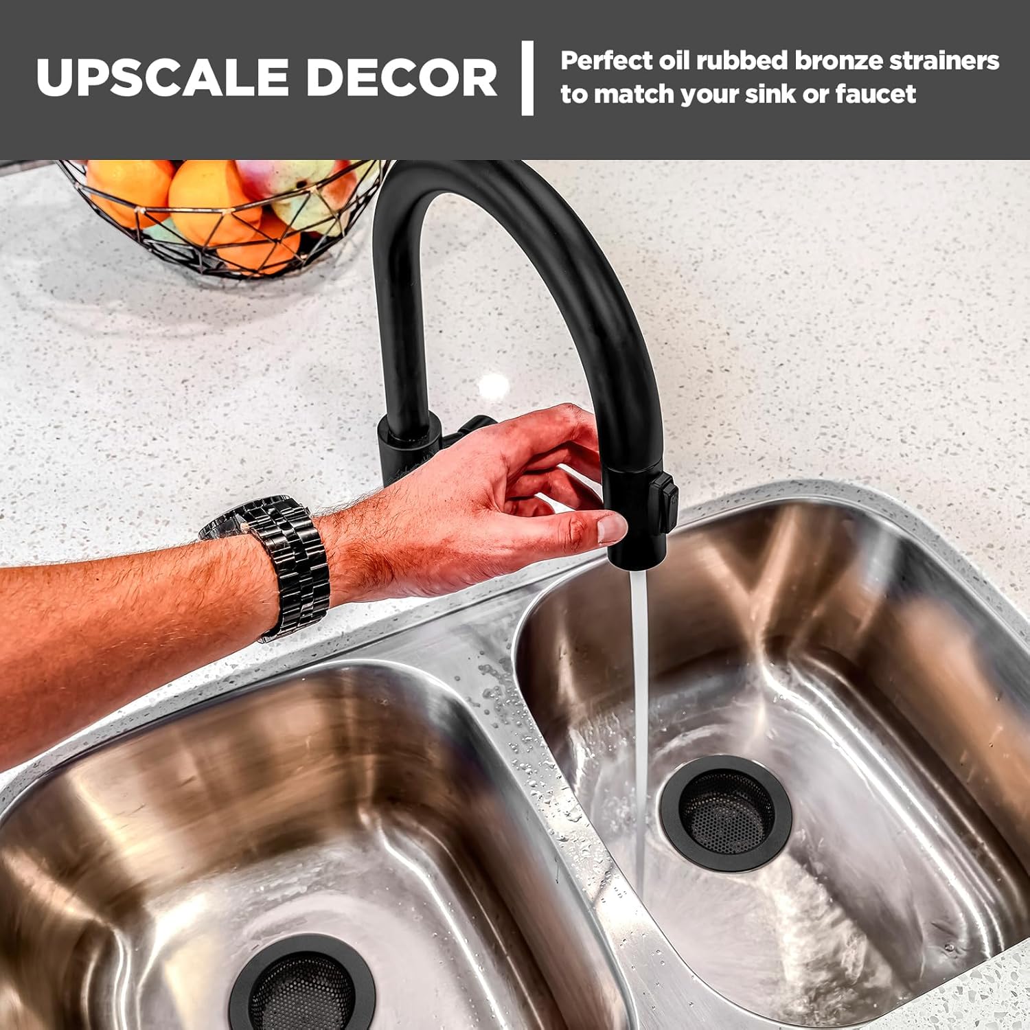 2 Pcs Sink Strainer Stainless Steel Kitchen Sink Drain Strainer Basket Cover Mesh Hair Food Catcher, Large Wide Rim of 4.4 Diameter Matte Black