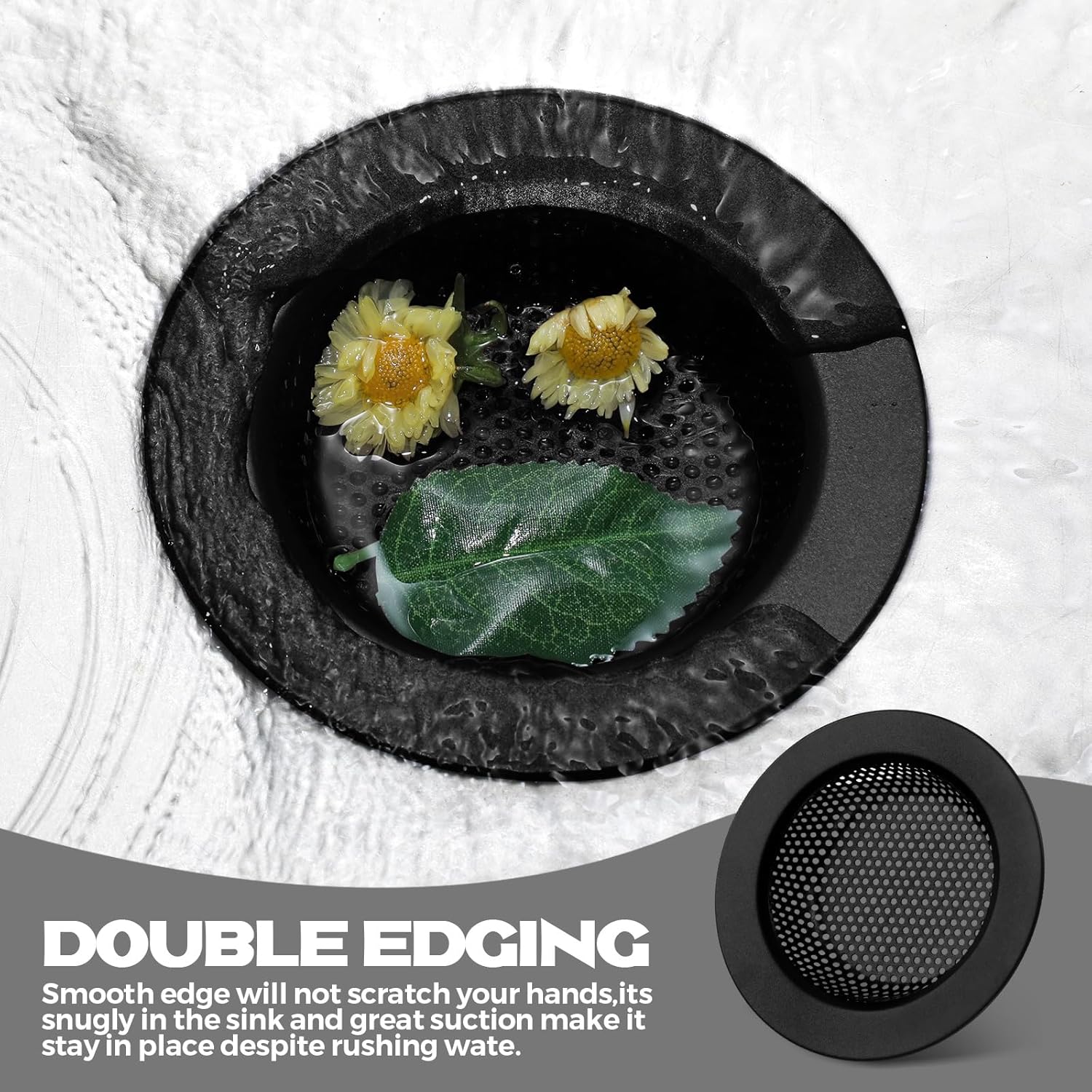 2 Pcs Sink Strainer Stainless Steel Kitchen Sink Drain Strainer Basket Cover Mesh Hair Food Catcher, Large Wide Rim of 4.4 Diameter Matte Black