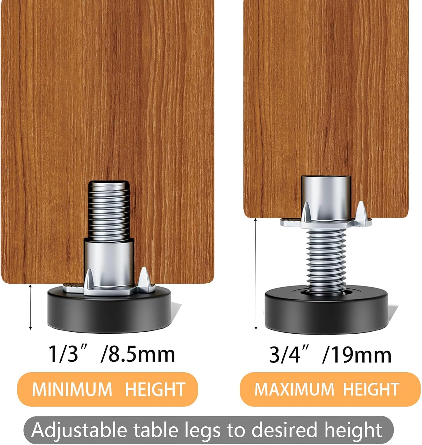 1/4" Thread Leveling Feet, 12 PCS Adjustable Furniture Levelers with T-Nuts, Threaded Screw-in Table Feet for Individual Adjustment