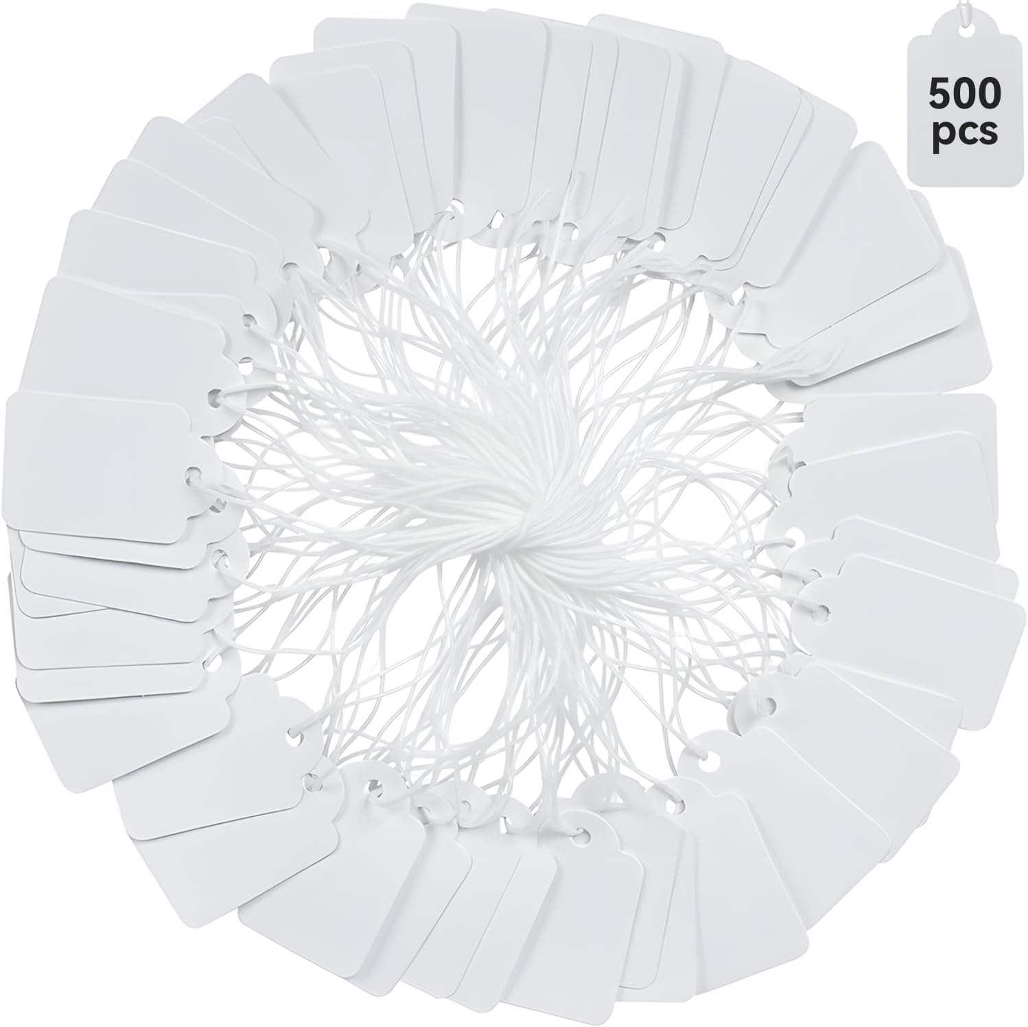 Price Tags with String Attached, 500pcs White Smooth Surface Marking Merchandise Strung Tag Writable Label Small Hang Tag for Pricing Gift Jewelry Clothing 1.375 x 0.875 inch