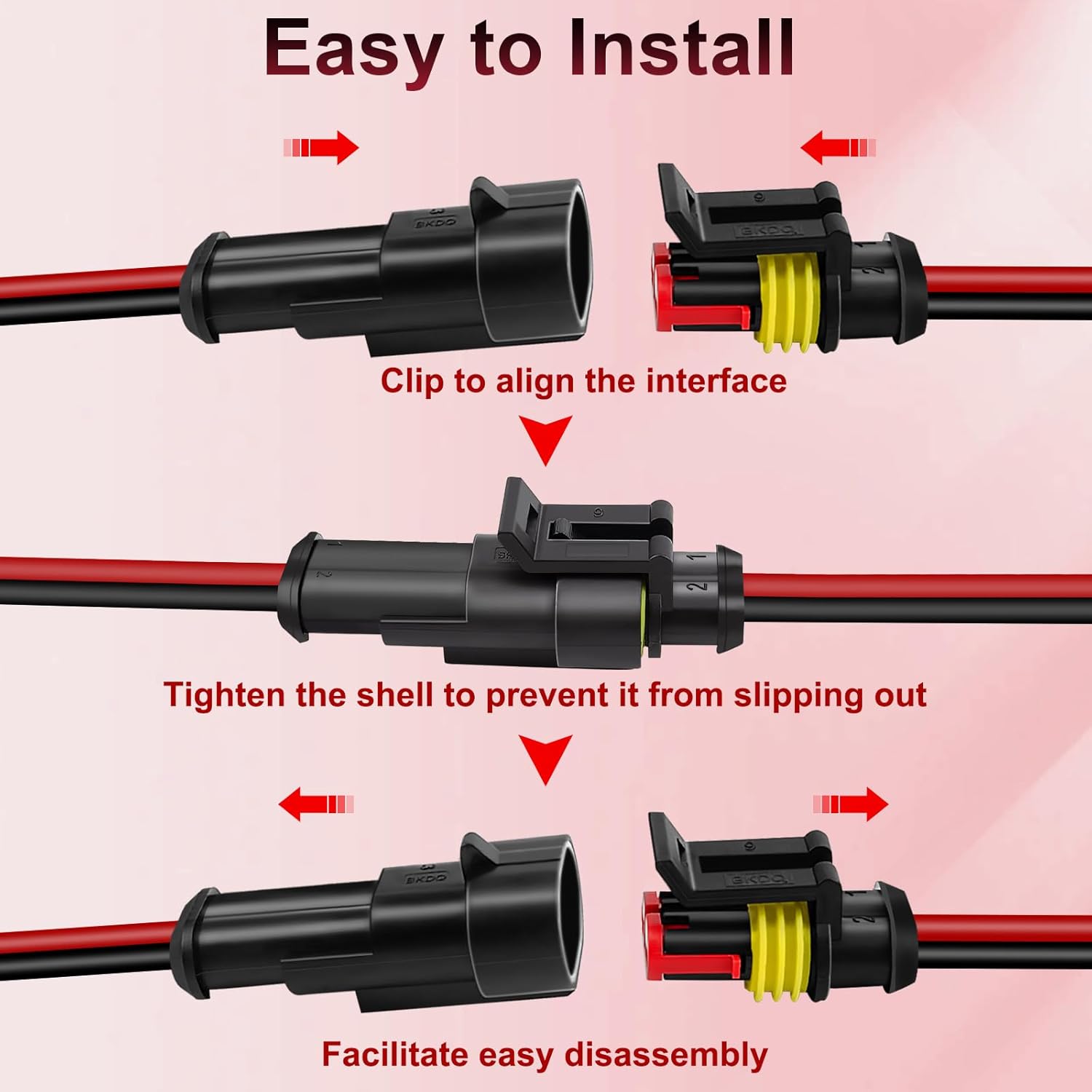 10Pcs Car Waterproof Electrical Connector, 2 Pin Connector, 16 AWG 2 Wire Waterproof Connector, Car Electrical Connectors for Automobiles, Trucks, Boats, Motorcycles and Other Electrical Connections