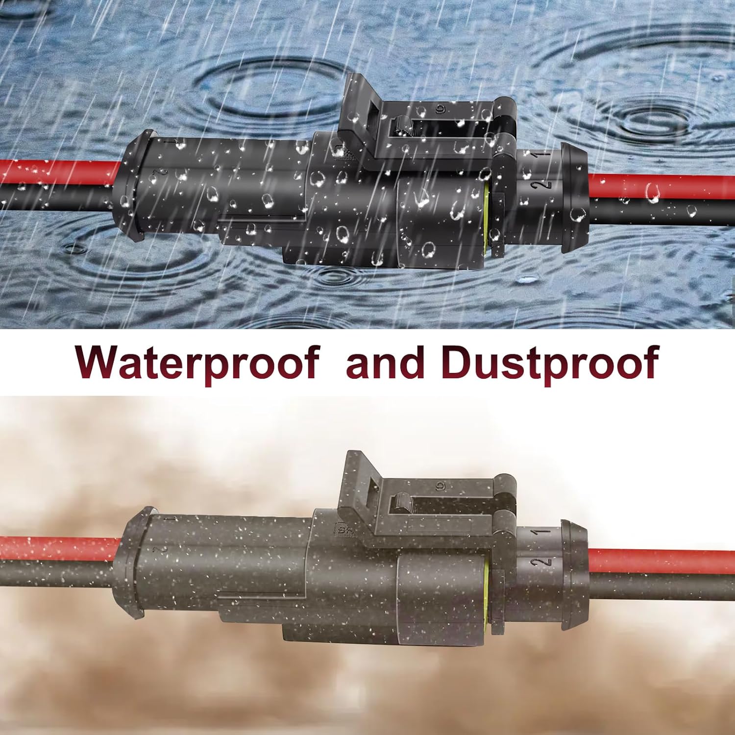 10Pcs Car Waterproof Electrical Connector, 2 Pin Connector, 16 AWG 2 Wire Waterproof Connector, Car Electrical Connectors for Automobiles, Trucks, Boats, Motorcycles and Other Electrical Connections