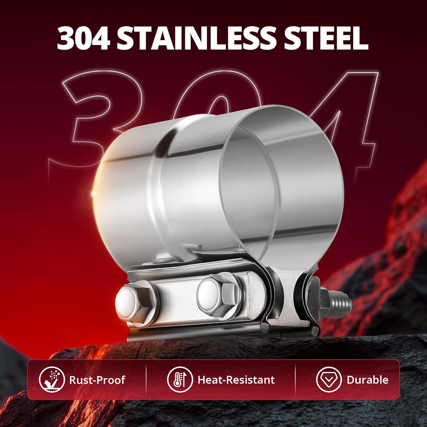 2.5'' Exhaust Clamp, Lap Joint Band Clamp Stainless Steel for Pipes, Mufflers, Catalytic Converters 1PCS, 2.5 inch