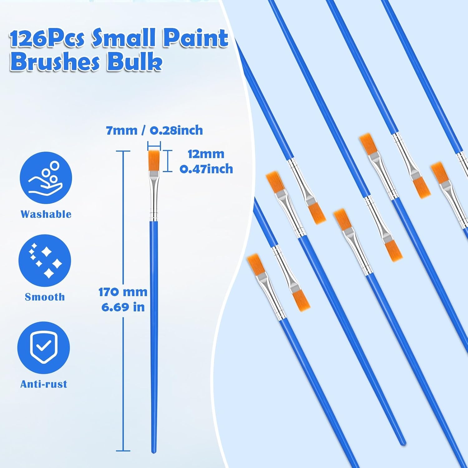 126 Pcs Flat Paint Brushes for Acrylic Painting, Small Paint Brushes Bulk, Kids Paint Brushes Set for Art Crafts Classroom Oil Watercolor Canvas Face Painting