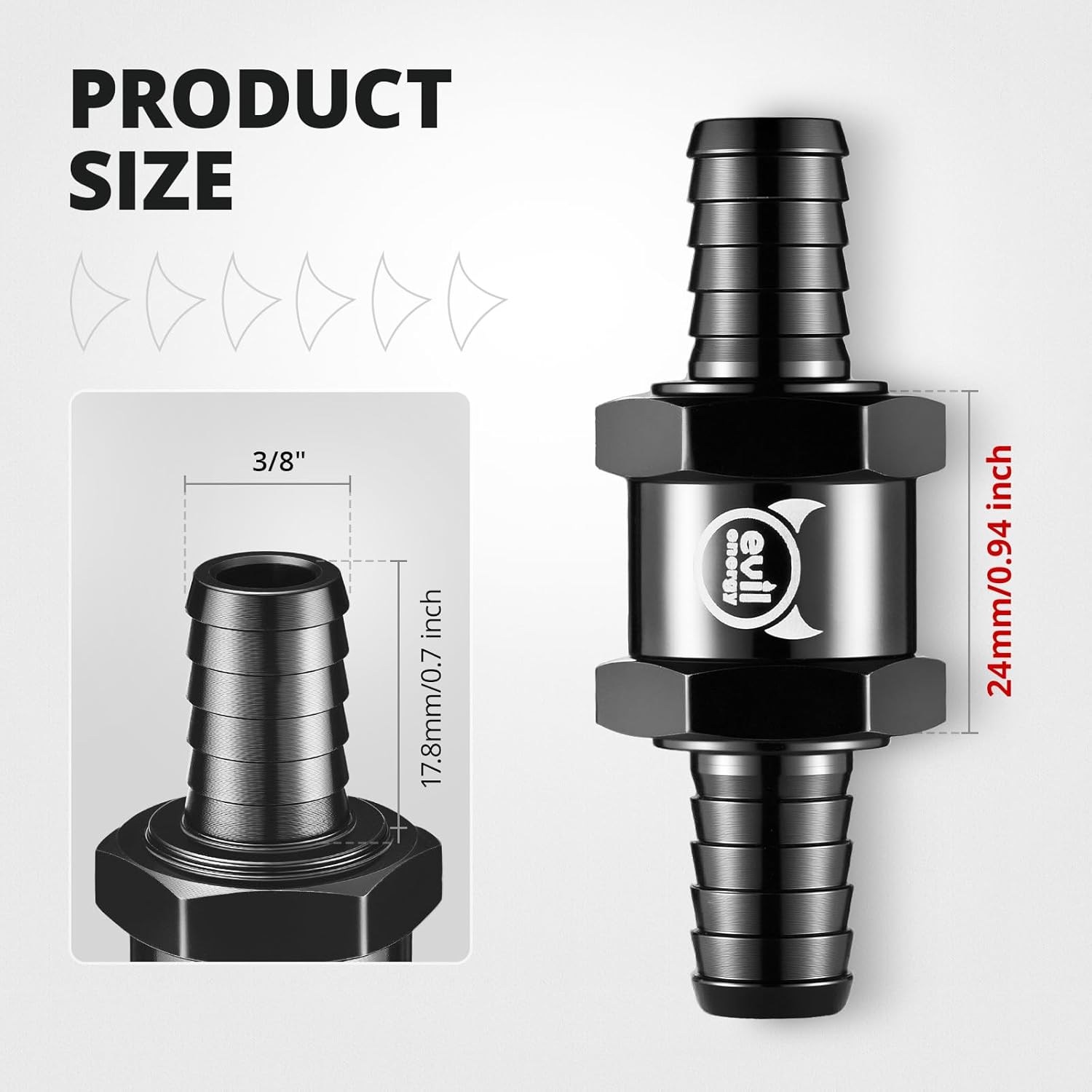 3/8" Fuel Check Valve One Way Inline Non Return Diesel Gasoline Black 10mm OD,2PCS