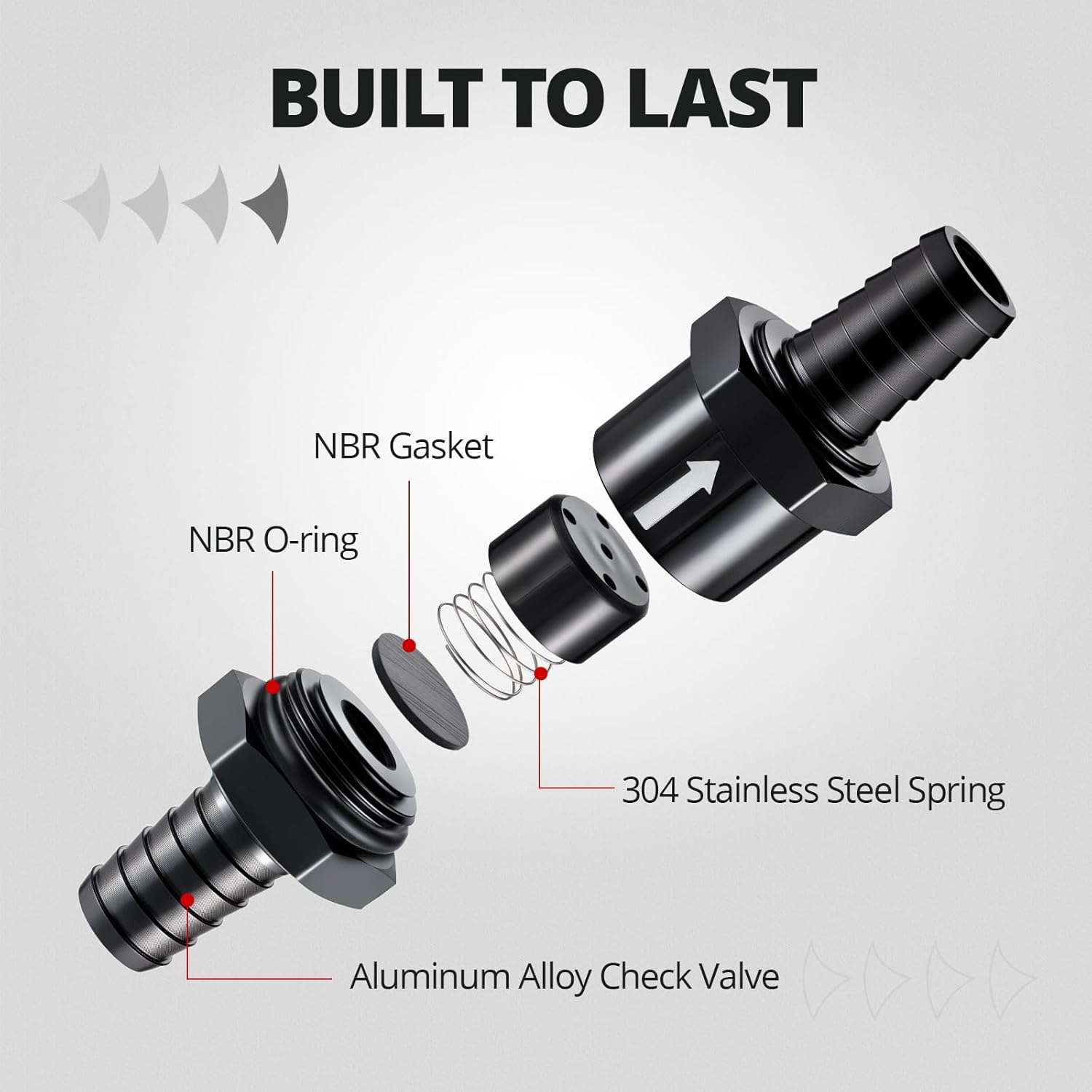3/8" Fuel Check Valve One Way Inline Non Return Diesel Gasoline Black 10mm OD,2PCS