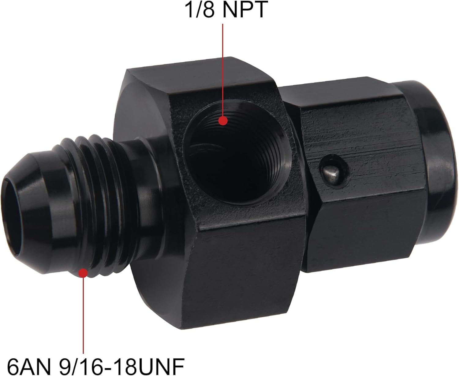 6AN Male Flare to -6 Female Swivel with 1/8" NPT Gauge Port Fuel Pressure Take off Fitting Adapter Aluminum