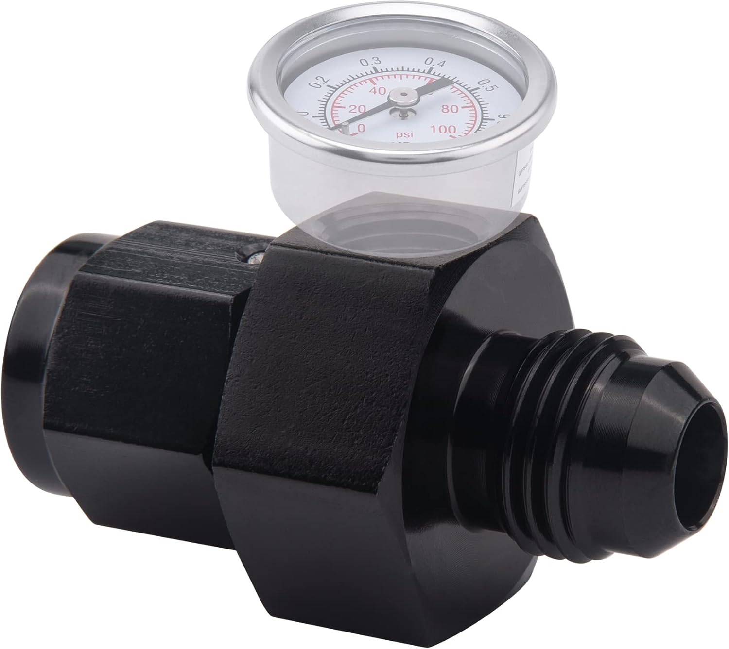 6AN Male Flare to -6 Female Swivel with 1/8" NPT Gauge Port Fuel Pressure Take off Fitting Adapter Aluminum