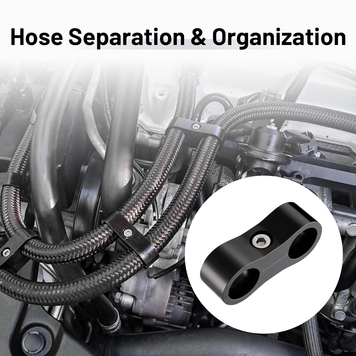 6AN Hose Separator Clamp, AN6 Fuel Line Mounting Clamp Aluminum Black 4PCS
