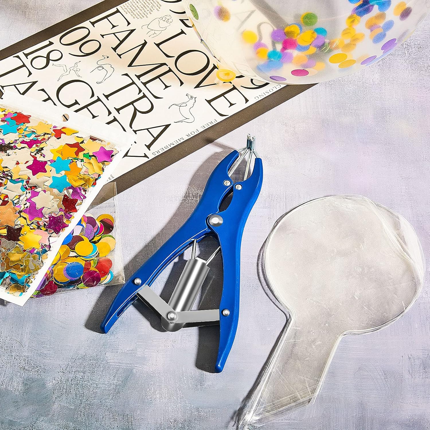 Balloon Expander Pliers Balloon Stuffing Tool Blue Stainless Steel Balloon Stretcher Sequin Filling Pliers for Filling Balloon Sequins Petals Home Party Activities Simple Style