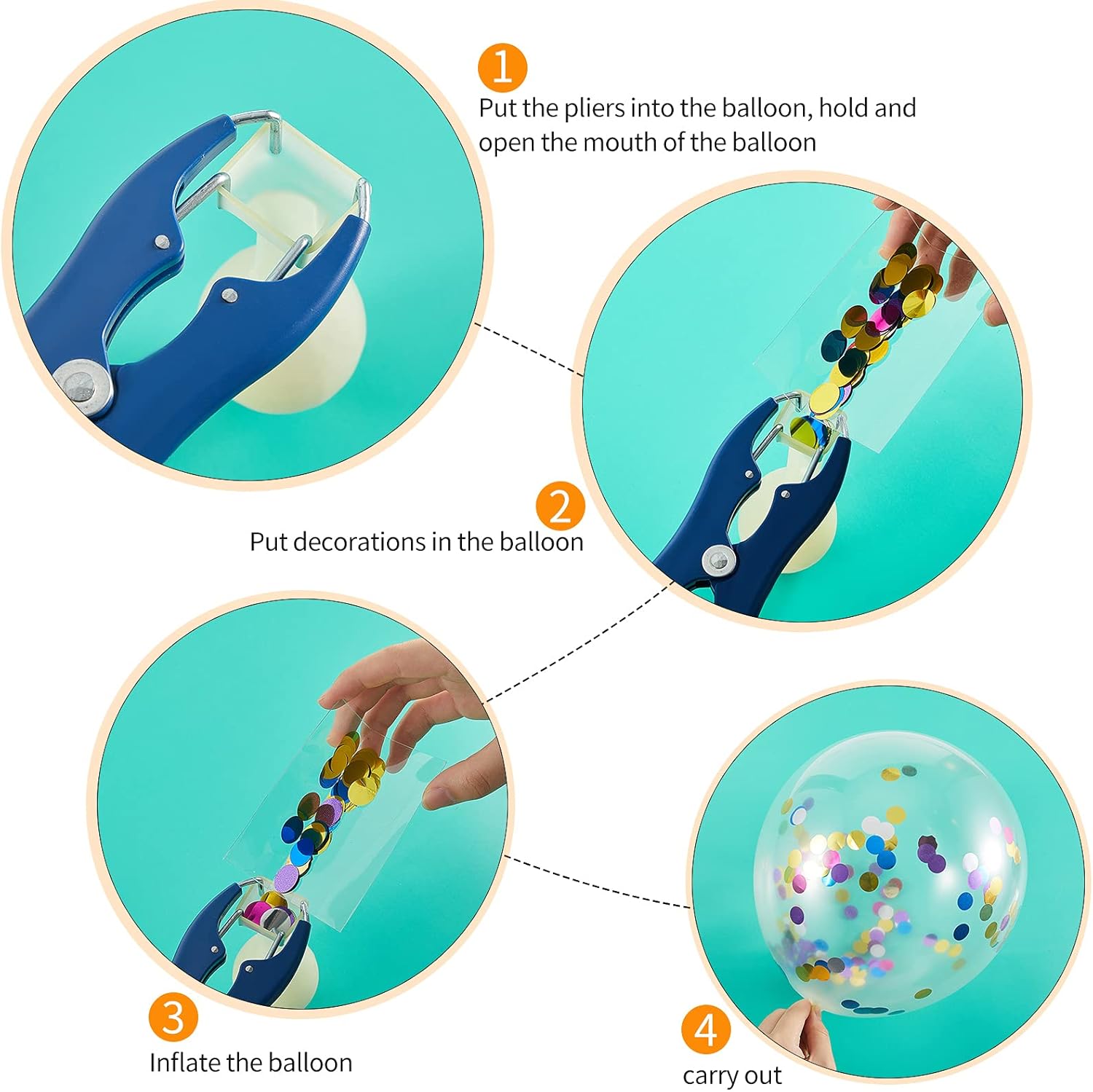 Balloon Expander Pliers Balloon Stuffing Tool Blue Stainless Steel Balloon Stretcher Sequin Filling Pliers for Filling Balloon Sequins Petals Home Party Activities Simple Style