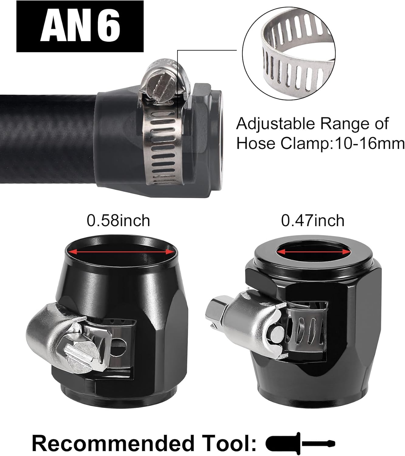 6AN Hose Finisher Clamp Aluminium Black for Stainless Braided Hoses,Rubber Hoses End Finisher