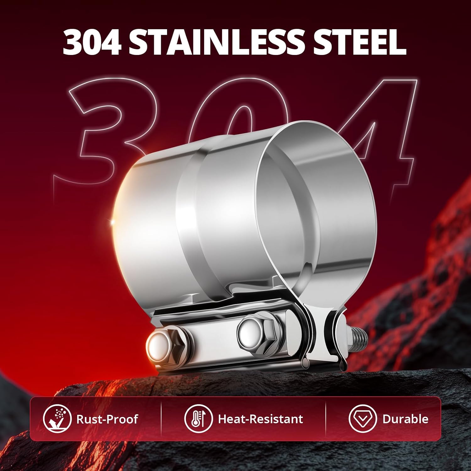 3.0'' Exhaust Clamp, Lap Joint Band Clamp Stainless Steel for Pipes, Mufflers, Catalytic Converters 4Pcs, 3.0 inch