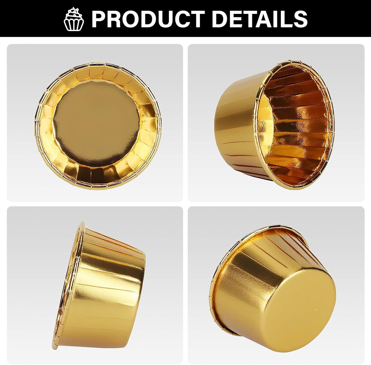 Gold Cupcake Cups, 3.5 Oz 50pcs Disposable Foil Muffin Liners, Gold Cupcake Baking Cups, Ramekin Aluminum Cupcake Tip Pan Ramekin Holders, Little Baking Cups