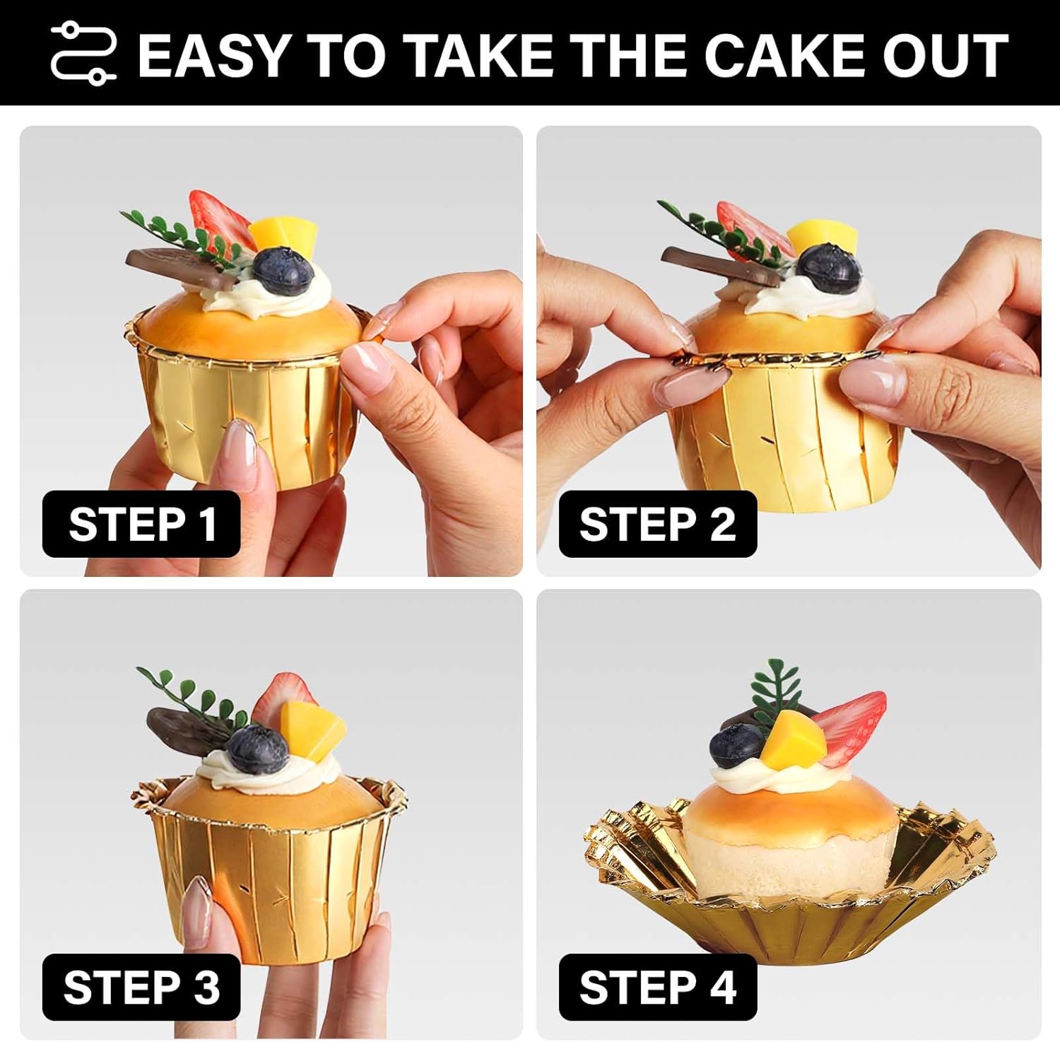 Gold Cupcake Cups, 3.5 Oz 50pcs Disposable Foil Muffin Liners, Gold Cupcake Baking Cups, Ramekin Aluminum Cupcake Tip Pan Ramekin Holders, Little Baking Cups