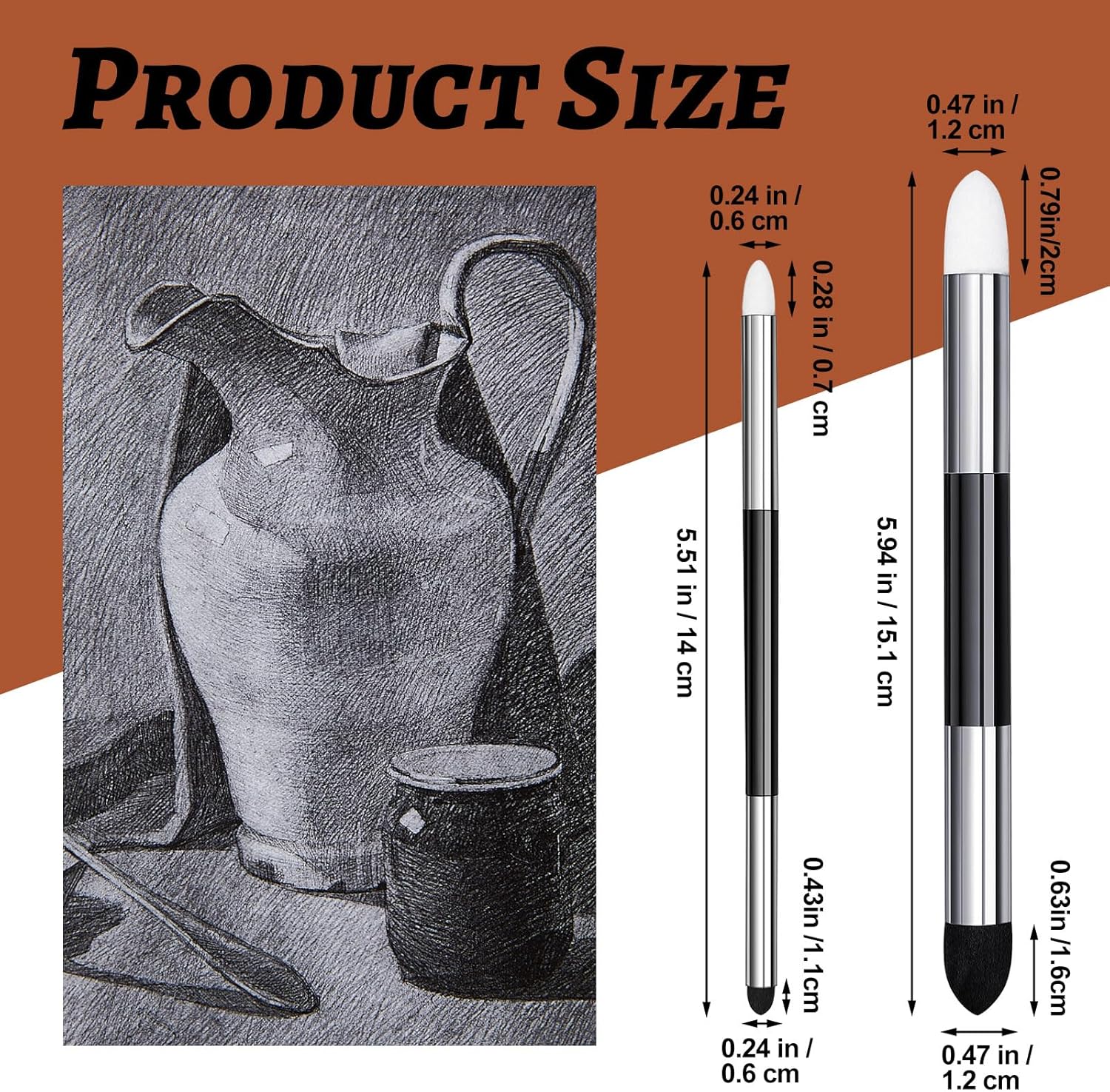 6 Pcs Blending Sponge Pen Double Headed Rub and Buff Washable Sketch Rubbing Sponge Brush Wipe Reusable Blending Stump Drawing Art Blenders for Artist Highlight Shadow Detail Tool White,Black