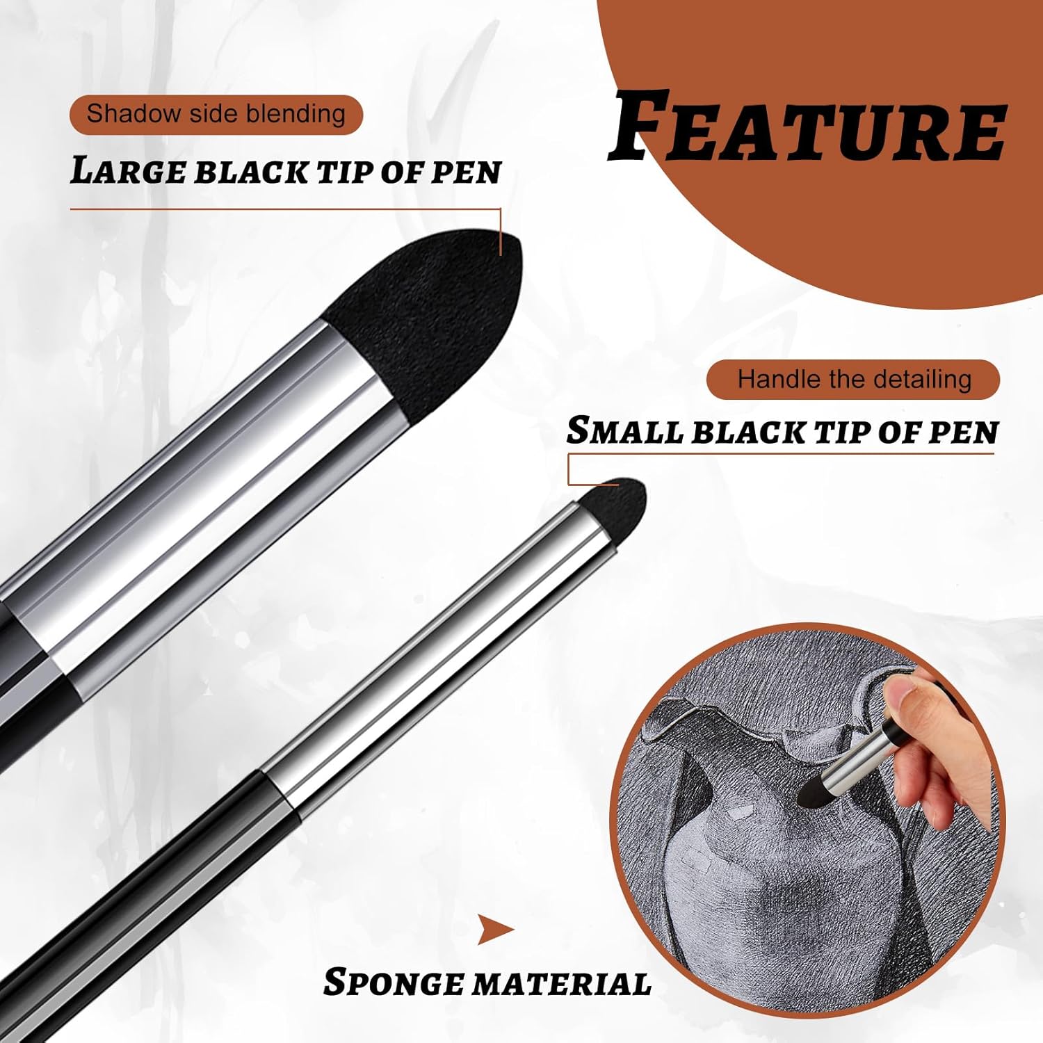 6 Pcs Blending Sponge Pen Double Headed Rub and Buff Washable Sketch Rubbing Sponge Brush Wipe Reusable Blending Stump Drawing Art Blenders for Artist Highlight Shadow Detail Tool White,Black
