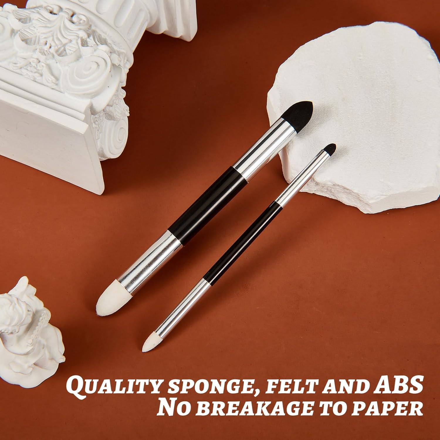 6 Pcs Blending Sponge Pen Double Headed Rub and Buff Washable Sketch Rubbing Sponge Brush Wipe Reusable Blending Stump Drawing Art Blenders for Artist Highlight Shadow Detail Tool White,Black