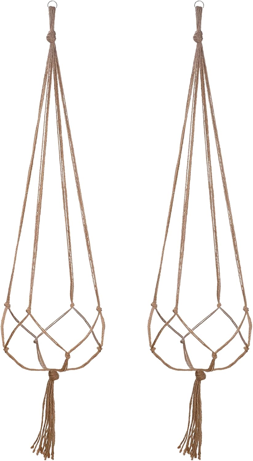 2 Pack 48 Inch Large Macrame Plant Hanger Rope to Hang Flower Pot Plant Holder for Indoor Outdoor Decorations, 4 Legs Linen Color