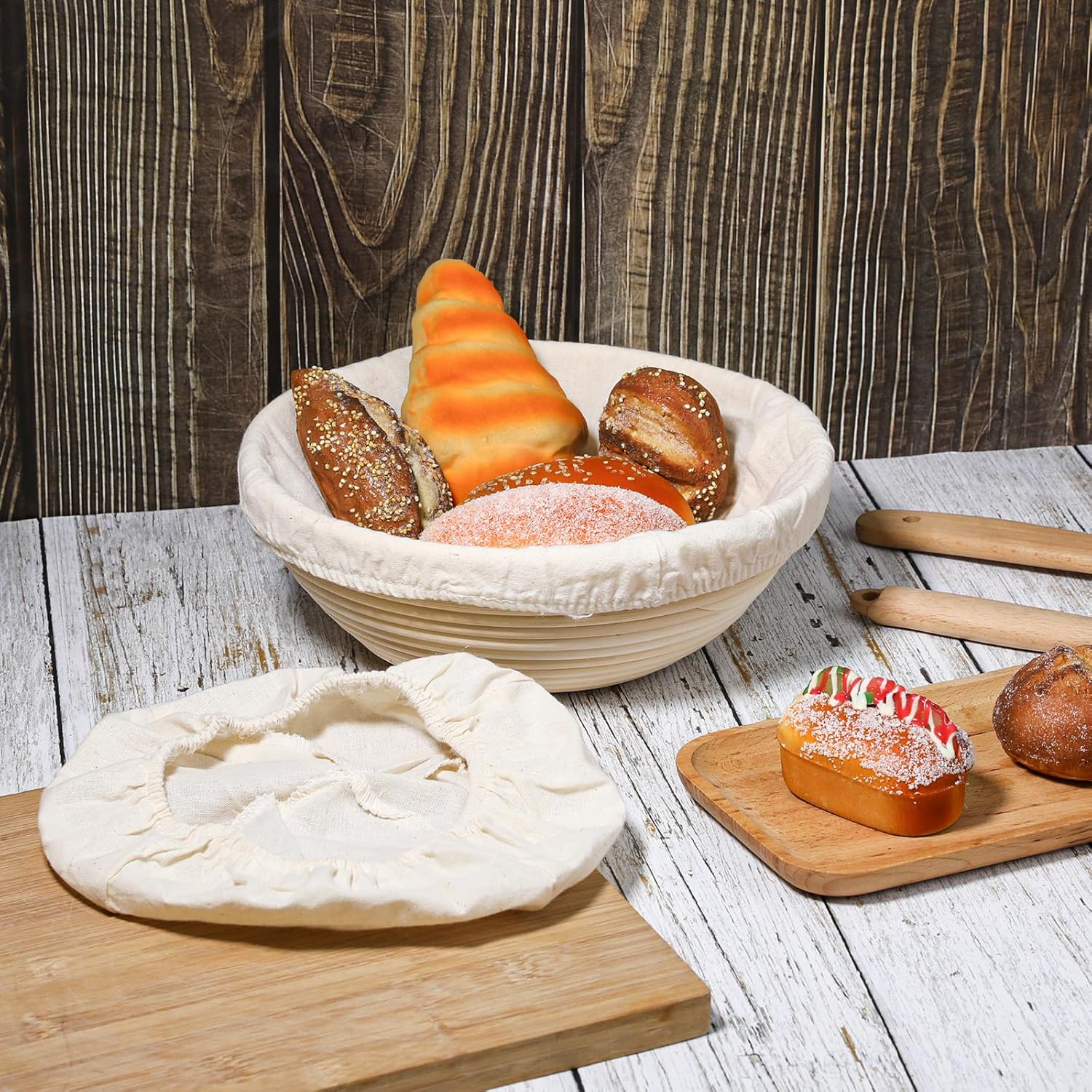 2 Pcs Bread Proofing Basket Cloth Liner Baking Dough Basket Cover Natural Rattan Banneton Proofing Cloth for Bakery Home Baking, about 10 inch